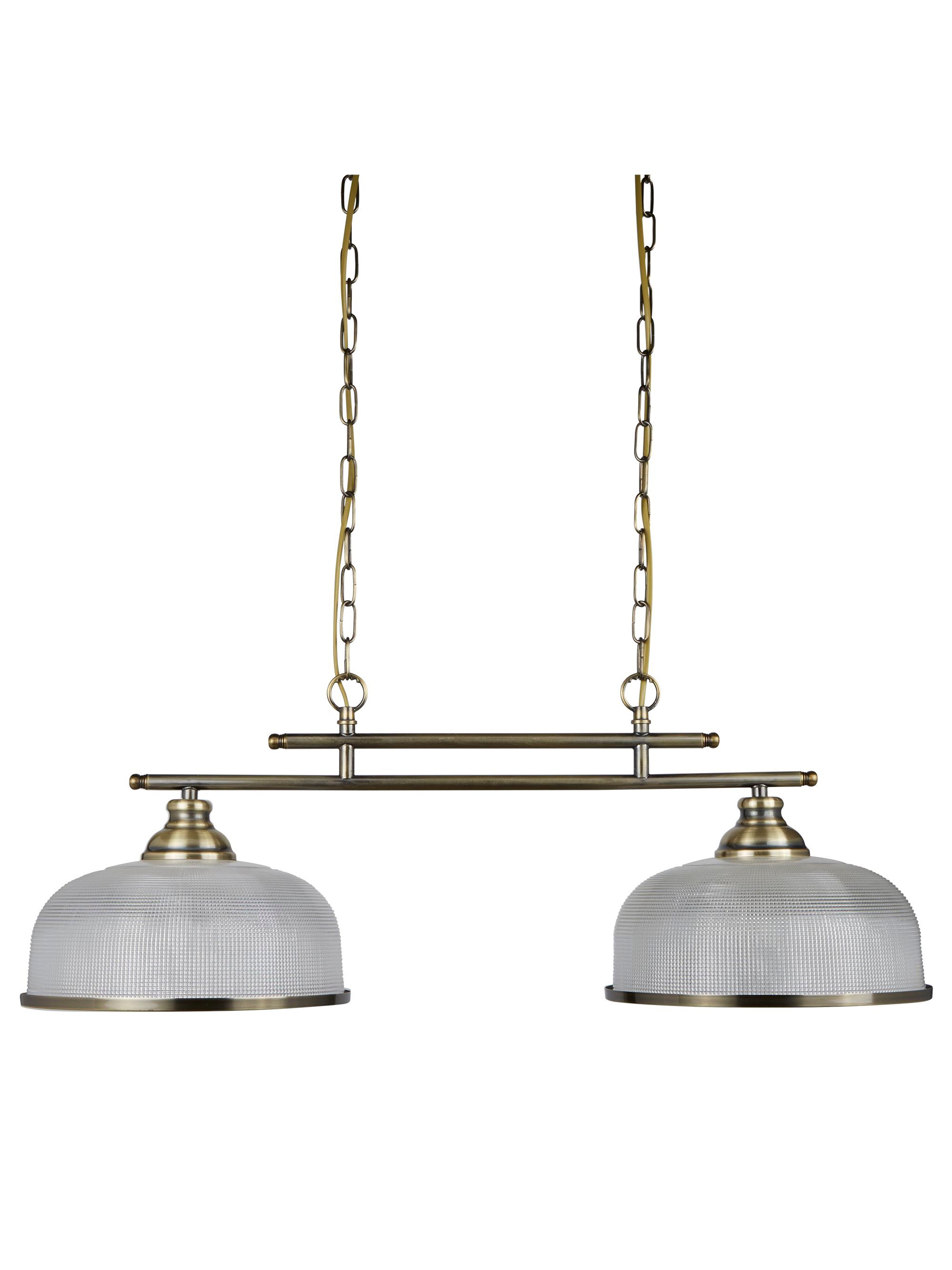 Searchlight Beech II 2 Light Ceiling Bar - Antique Brass & Holophane Glass