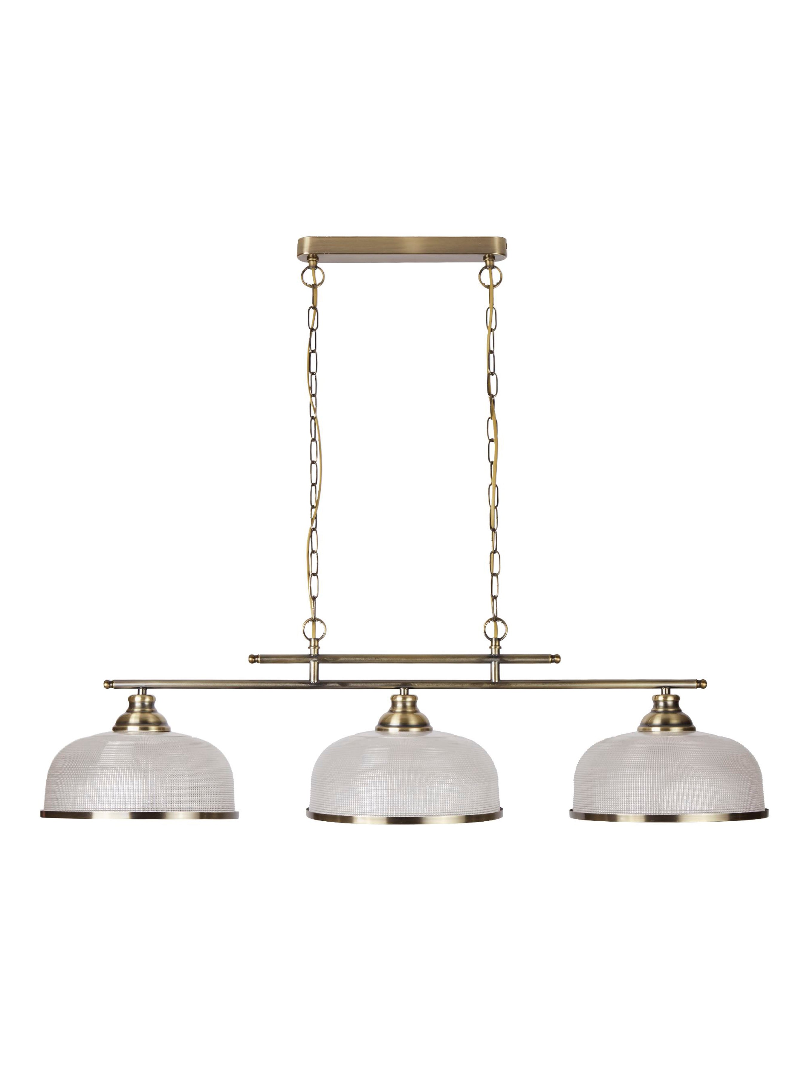 Searchlight Beech II 3 Light Ceiling Bar - Antique Brass & Holophane Glass