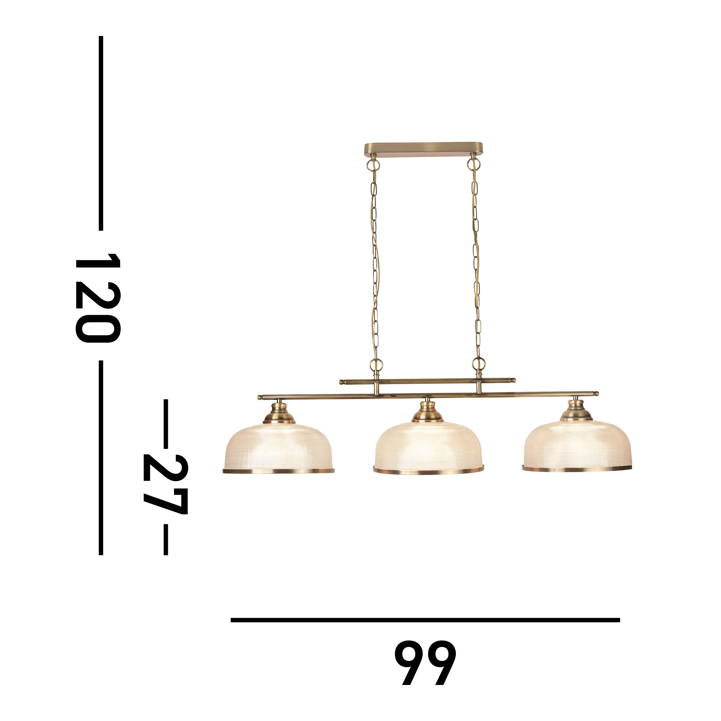 Searchlight Beech II 3 Light Ceiling Bar - Antique Brass & Holophane Glass