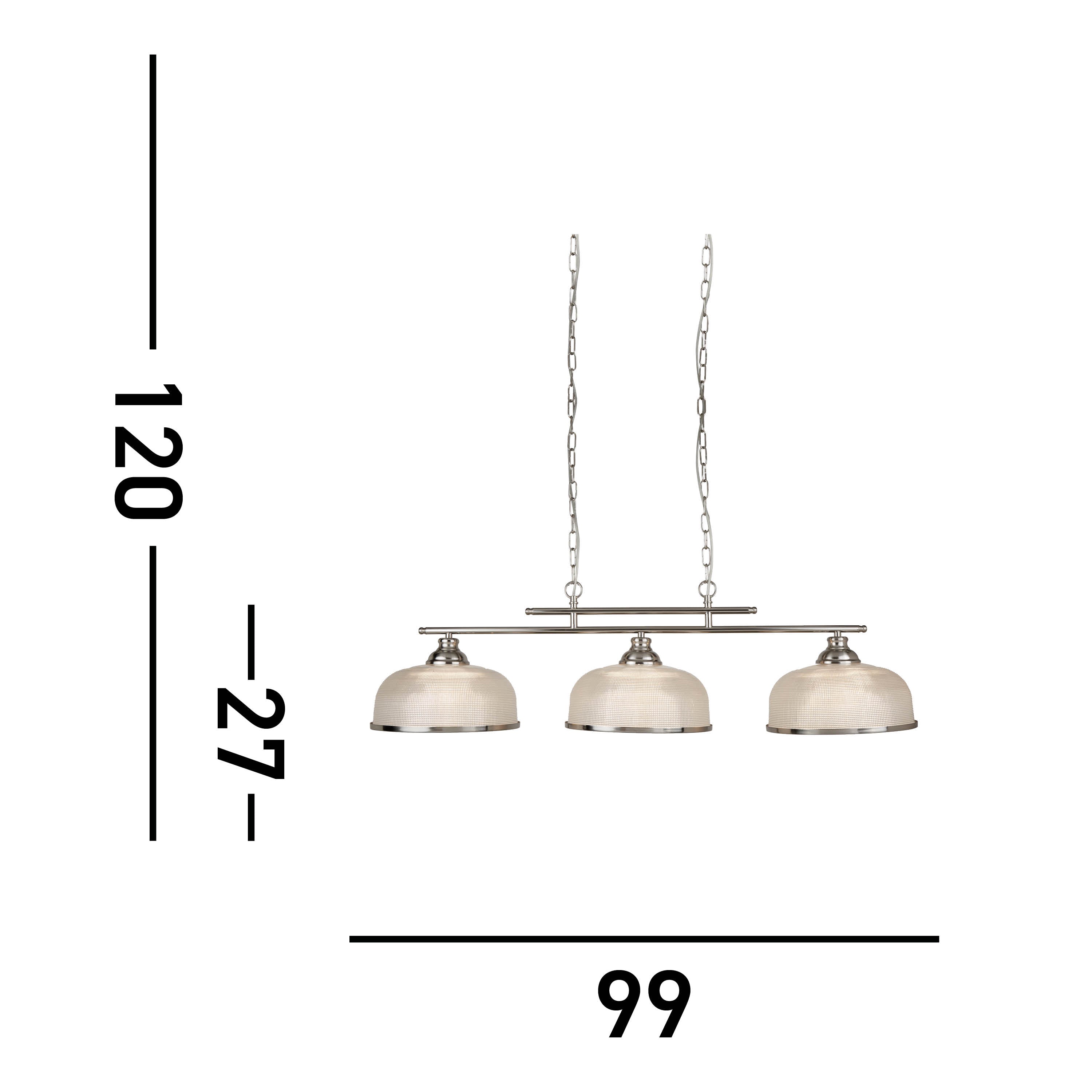 Searchlight Beech II 3 Light Ceiling Bar - Satin Silver & Holophane Glass