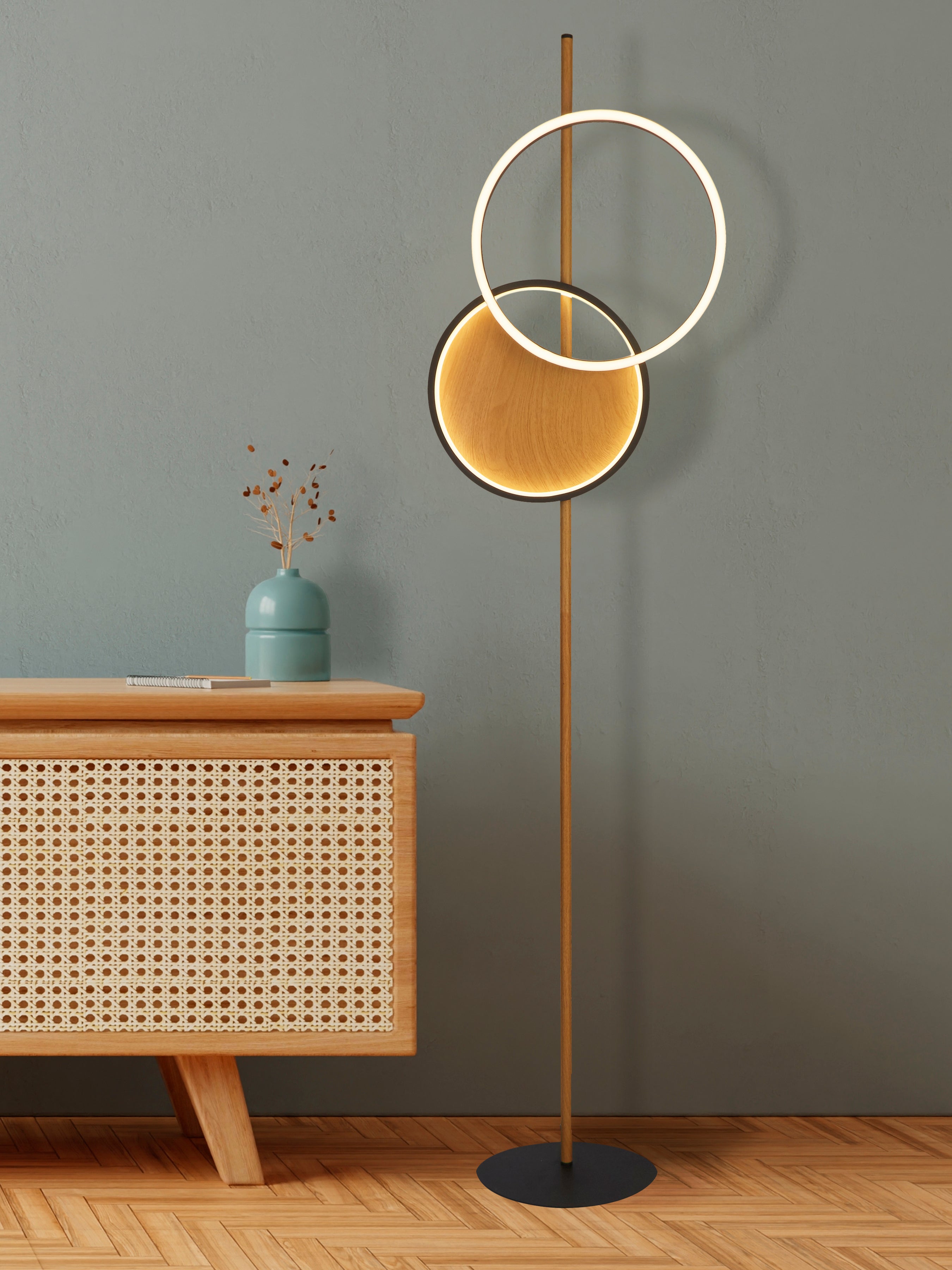 Searchlight Chambers Floor Lamp - Black Metal & Wood