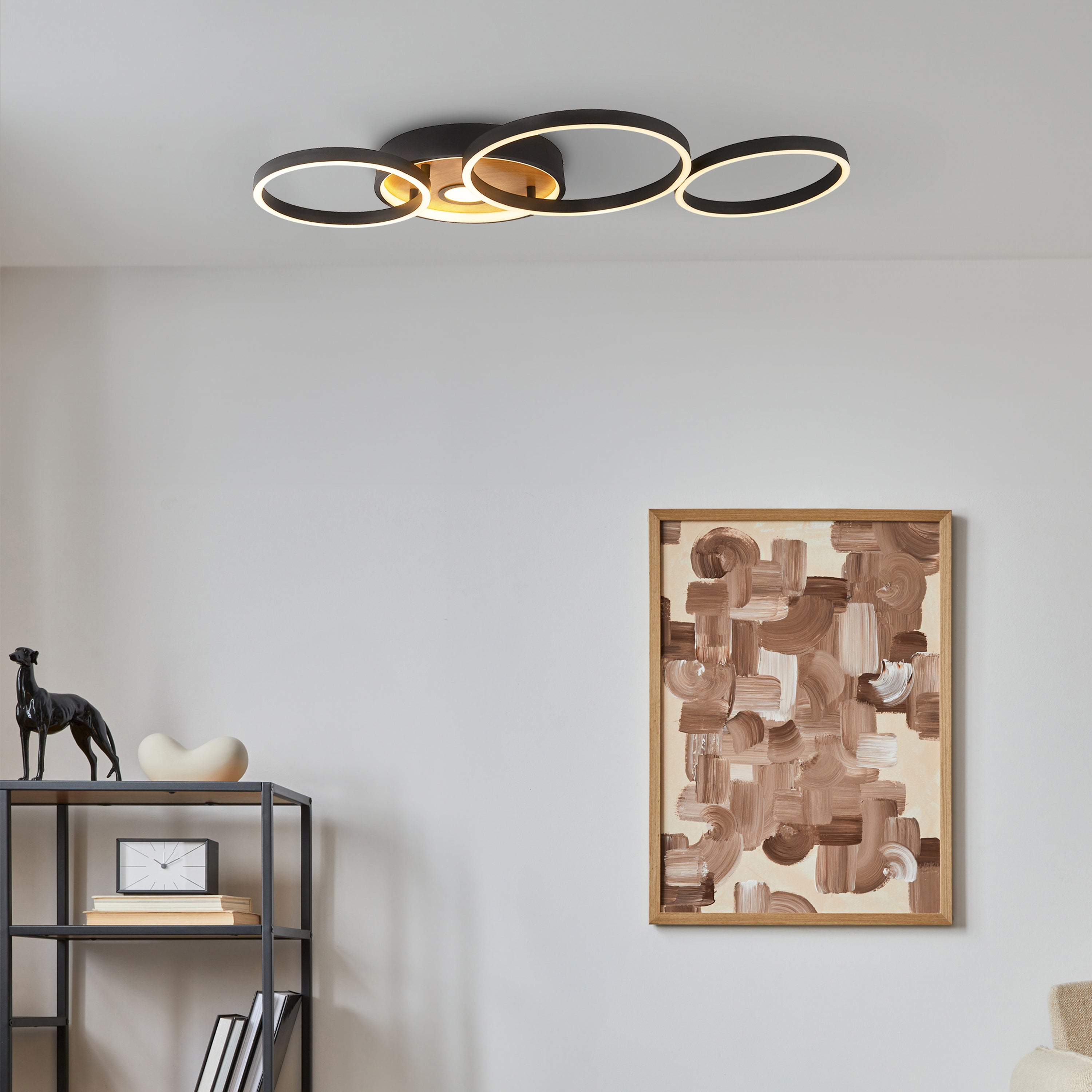 Searchlight Chambers Flush - Black Metal & Wood