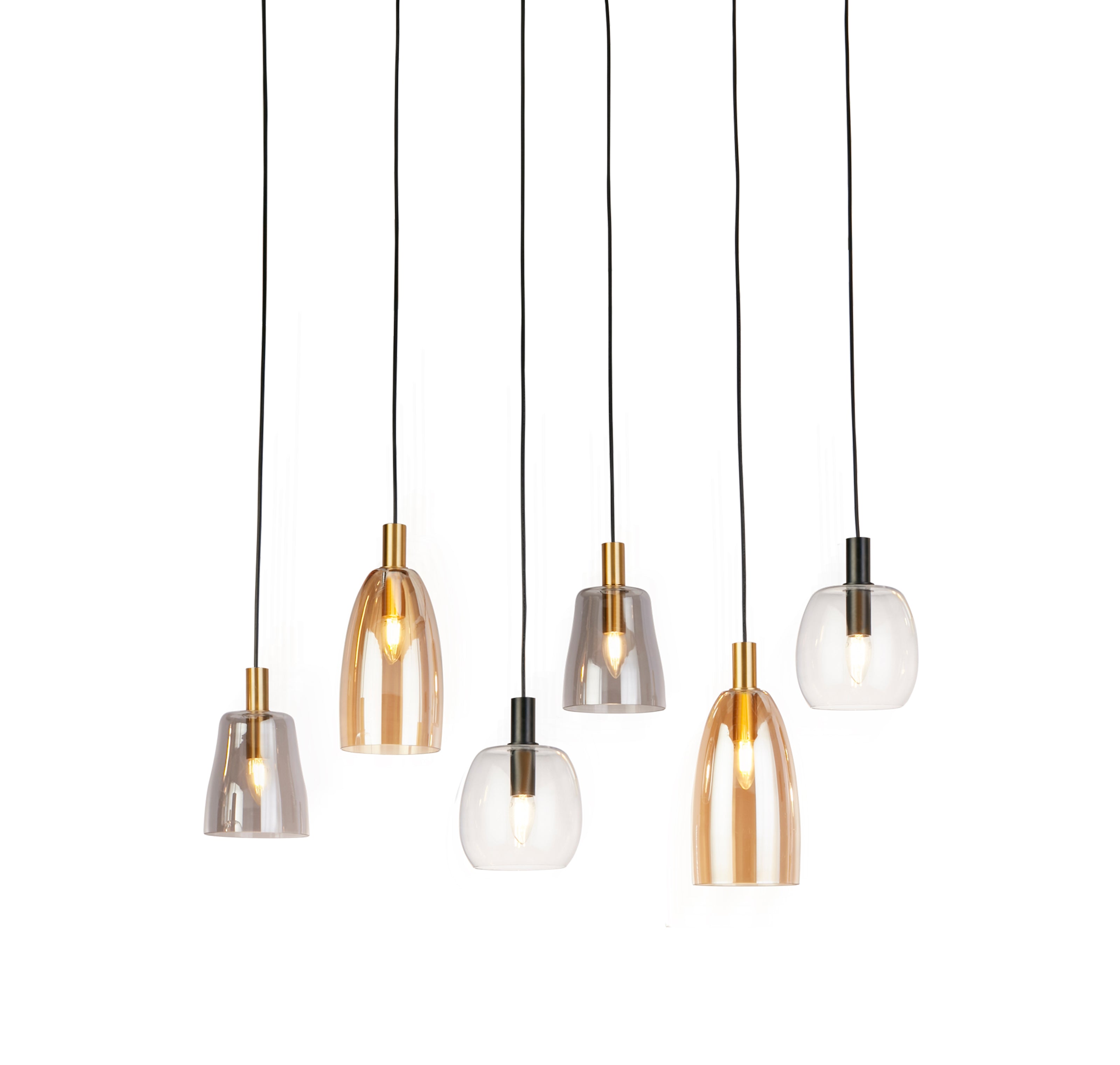 Searchlight Darrel 6 Light Multi-Drop Pendant - Black & Coloured Glass