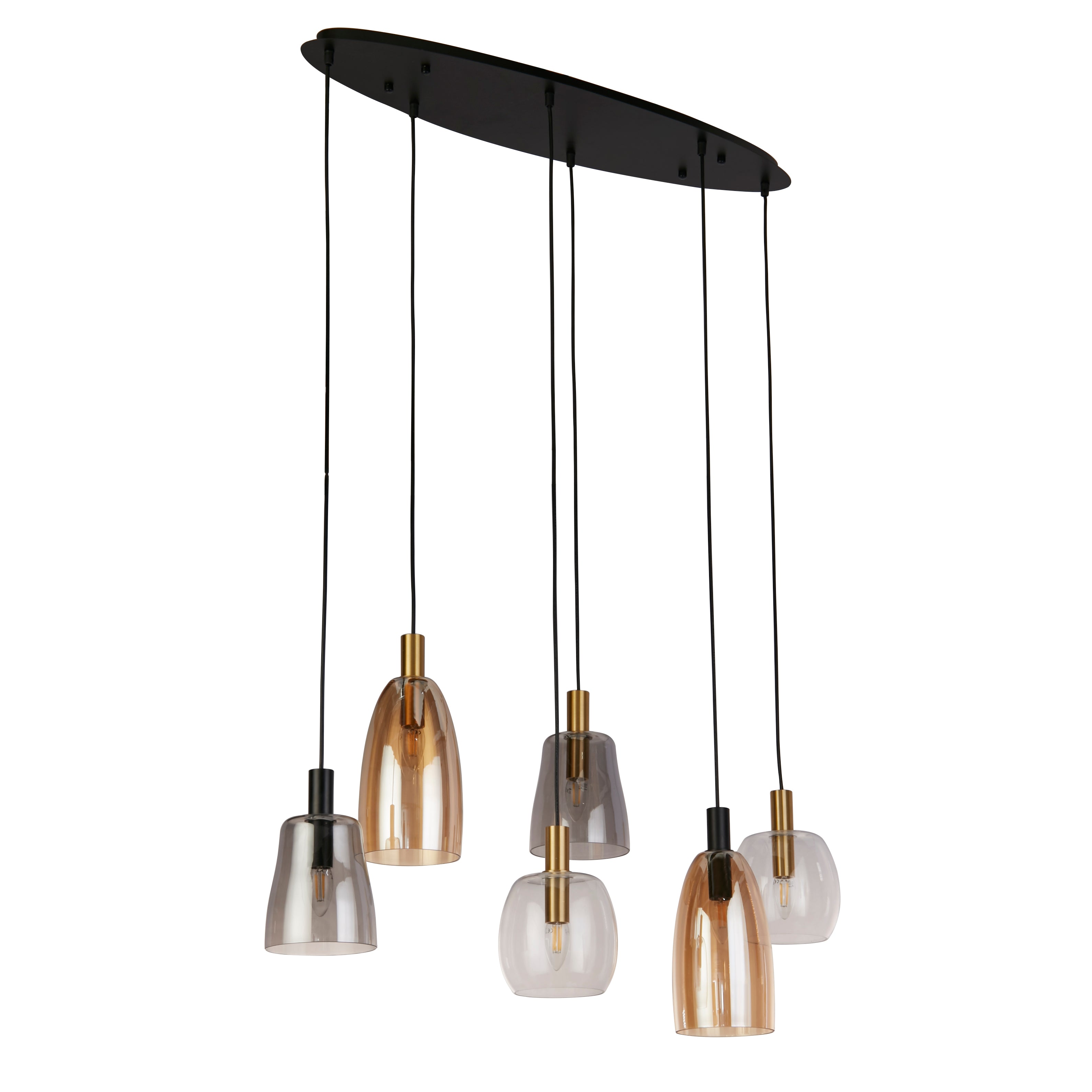 Searchlight Darrel 6 Light Multi-Drop Pendant - Black & Coloured Glass