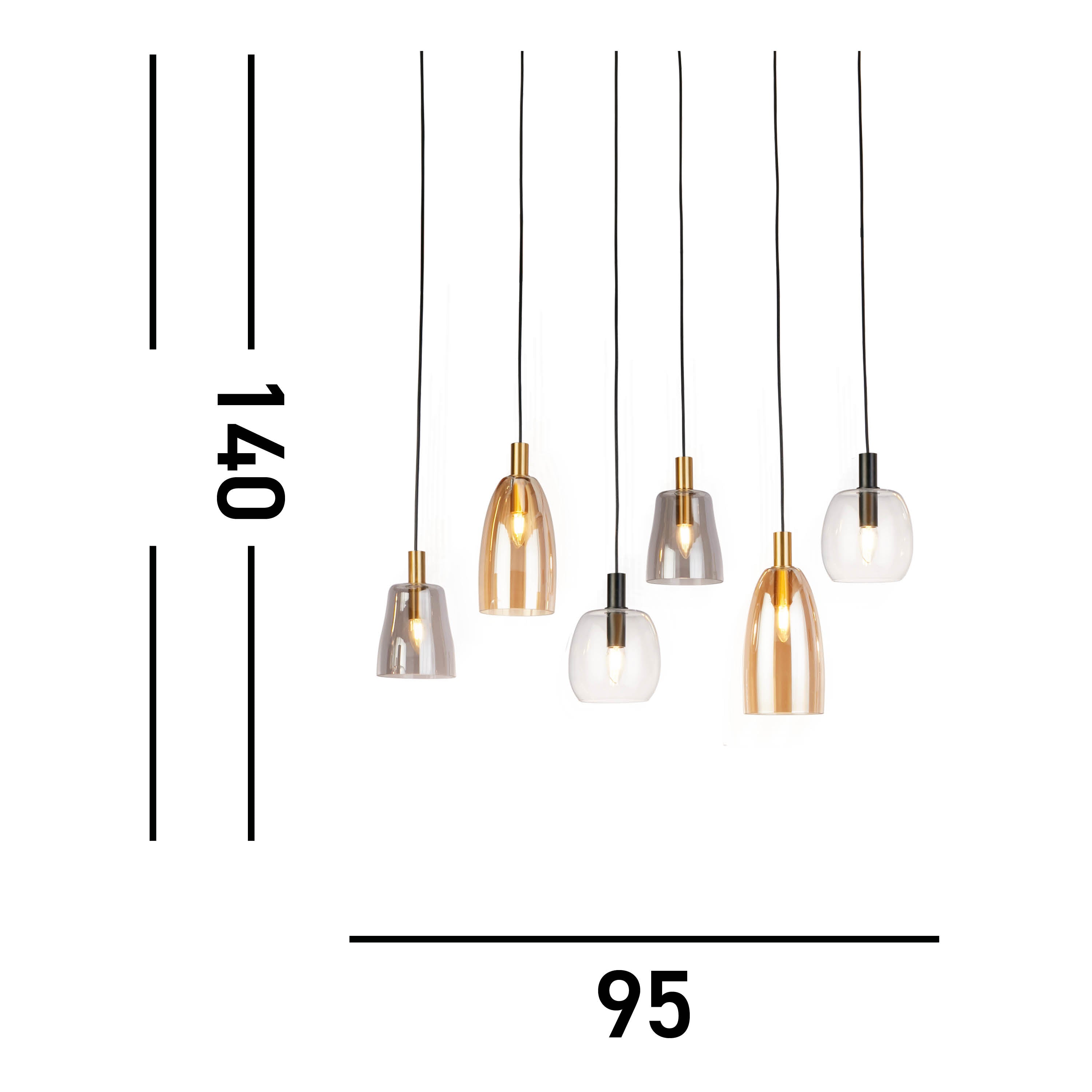 Searchlight Darrel 6 Light Multi-Drop Pendant - Black & Coloured Glass
