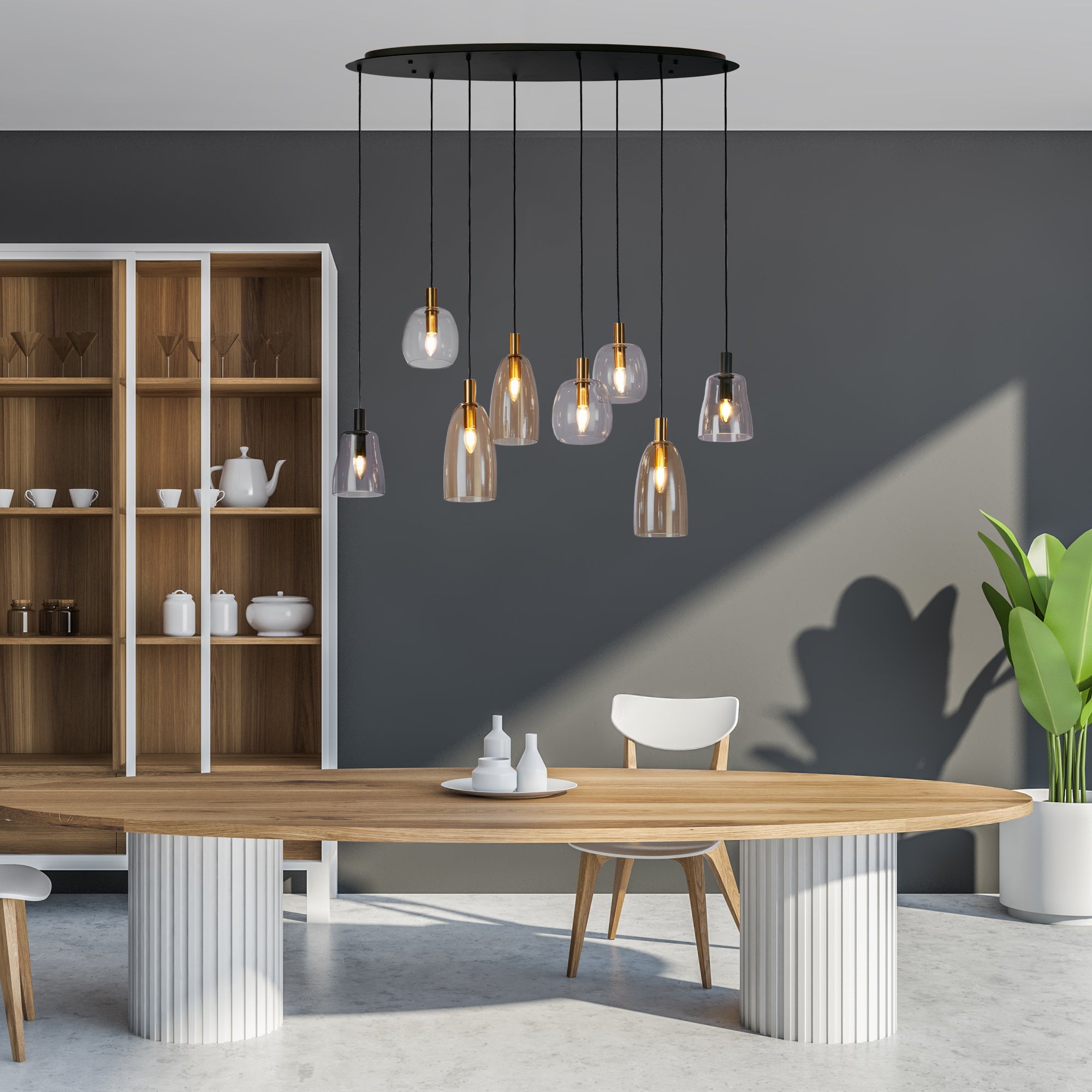 Searchlight Darrel 8 Light Multi-Drop Pendant - Black & Coloured Glass