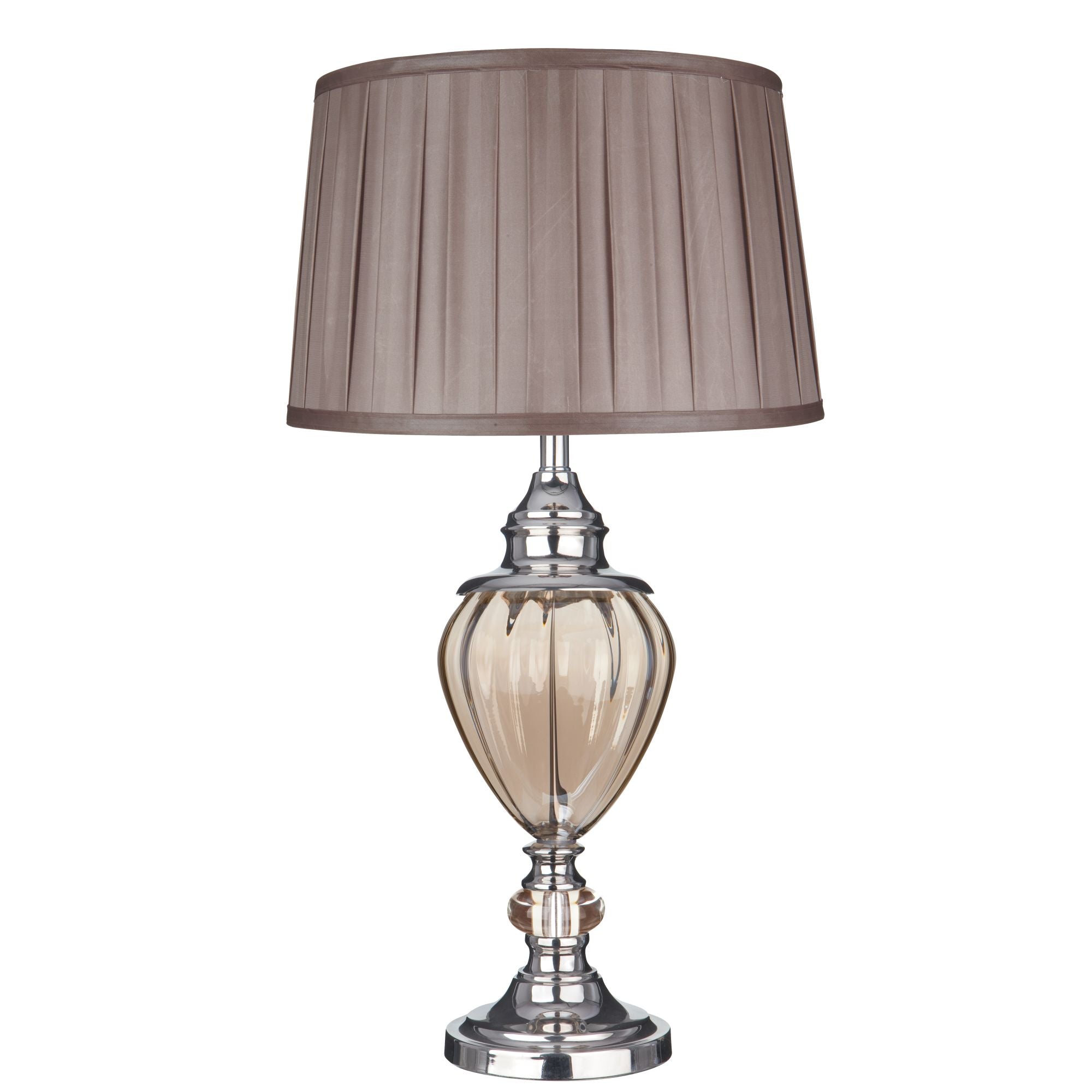 Searchlight Gill Table Lamp Amber Glass - Brown Pleated Tapered Shade