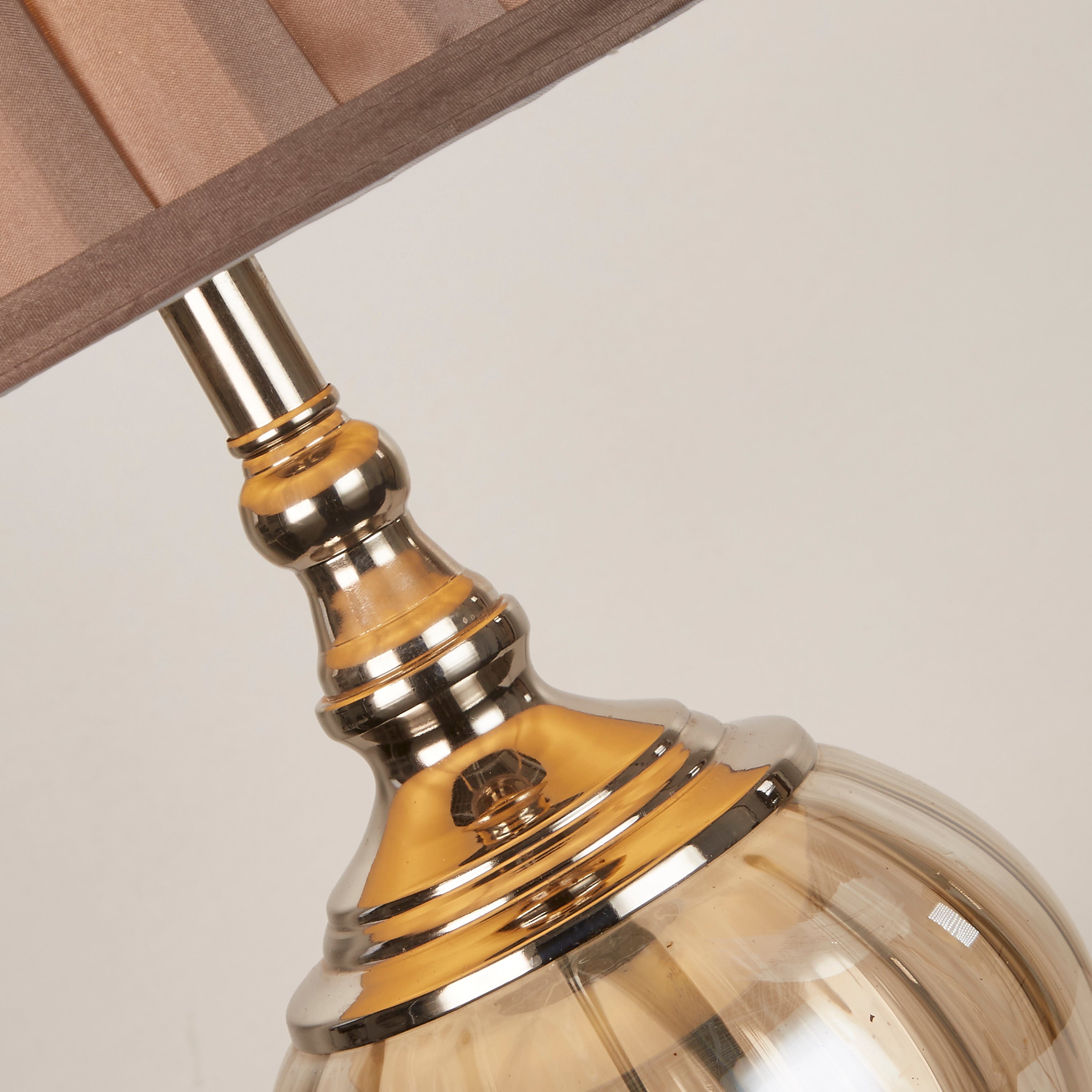 Searchlight Gill Table Lamp Amber Glass - Brown Pleated Tapered Shade