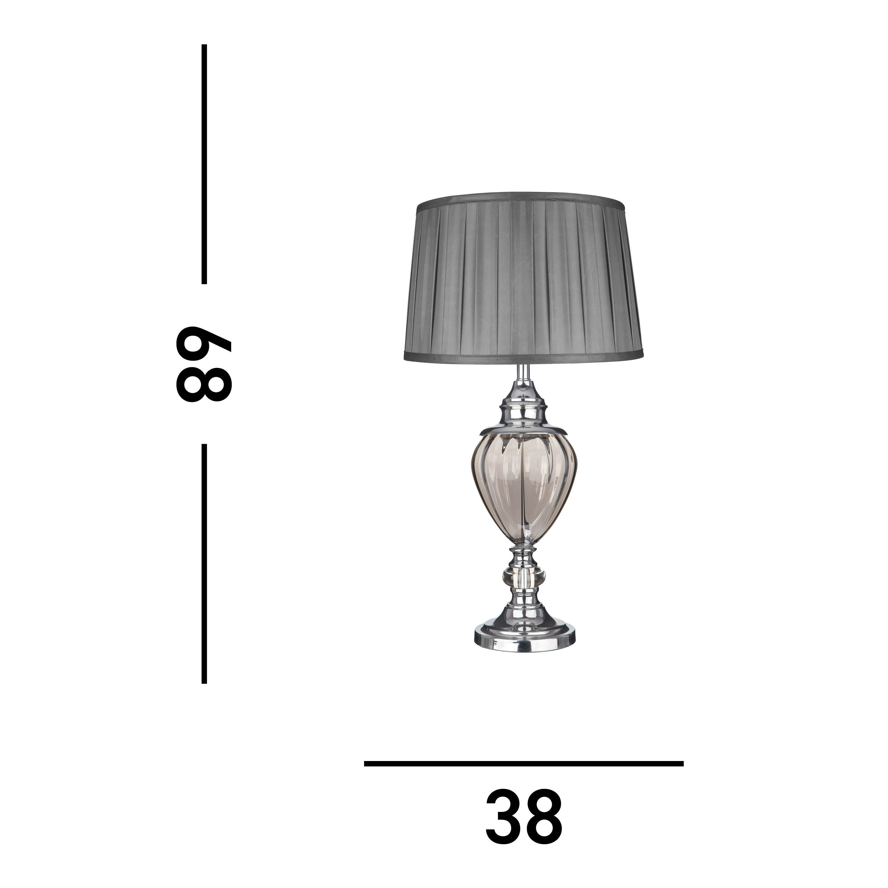 Searchlight Gill Table Lamp - Clear Glass Urn Base, Pewter Pleated Tapered Shade