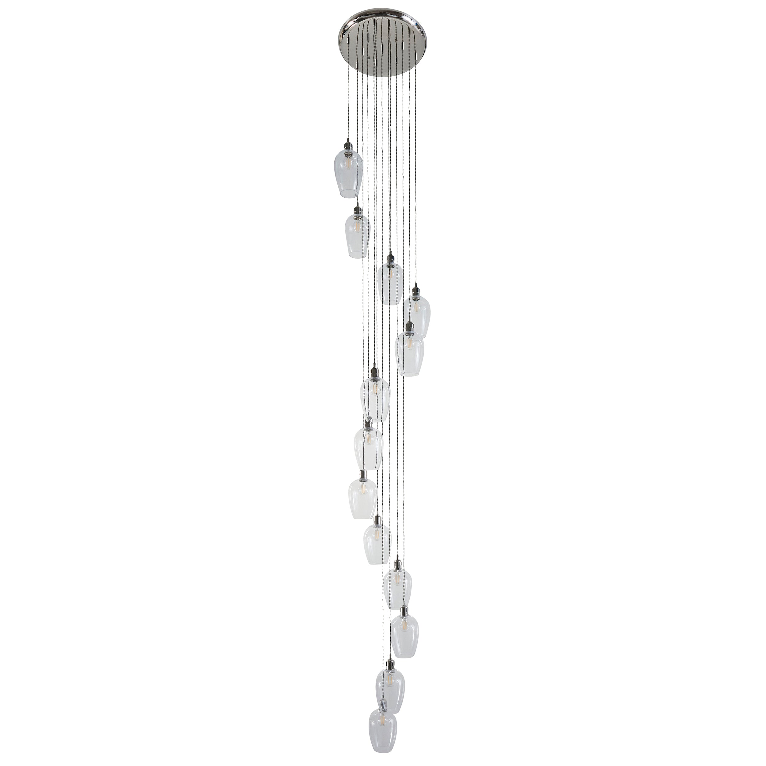 Utopia Finesse 13 Light Cascade Ceiling Pendant - Bright Nickel & Clear Glass