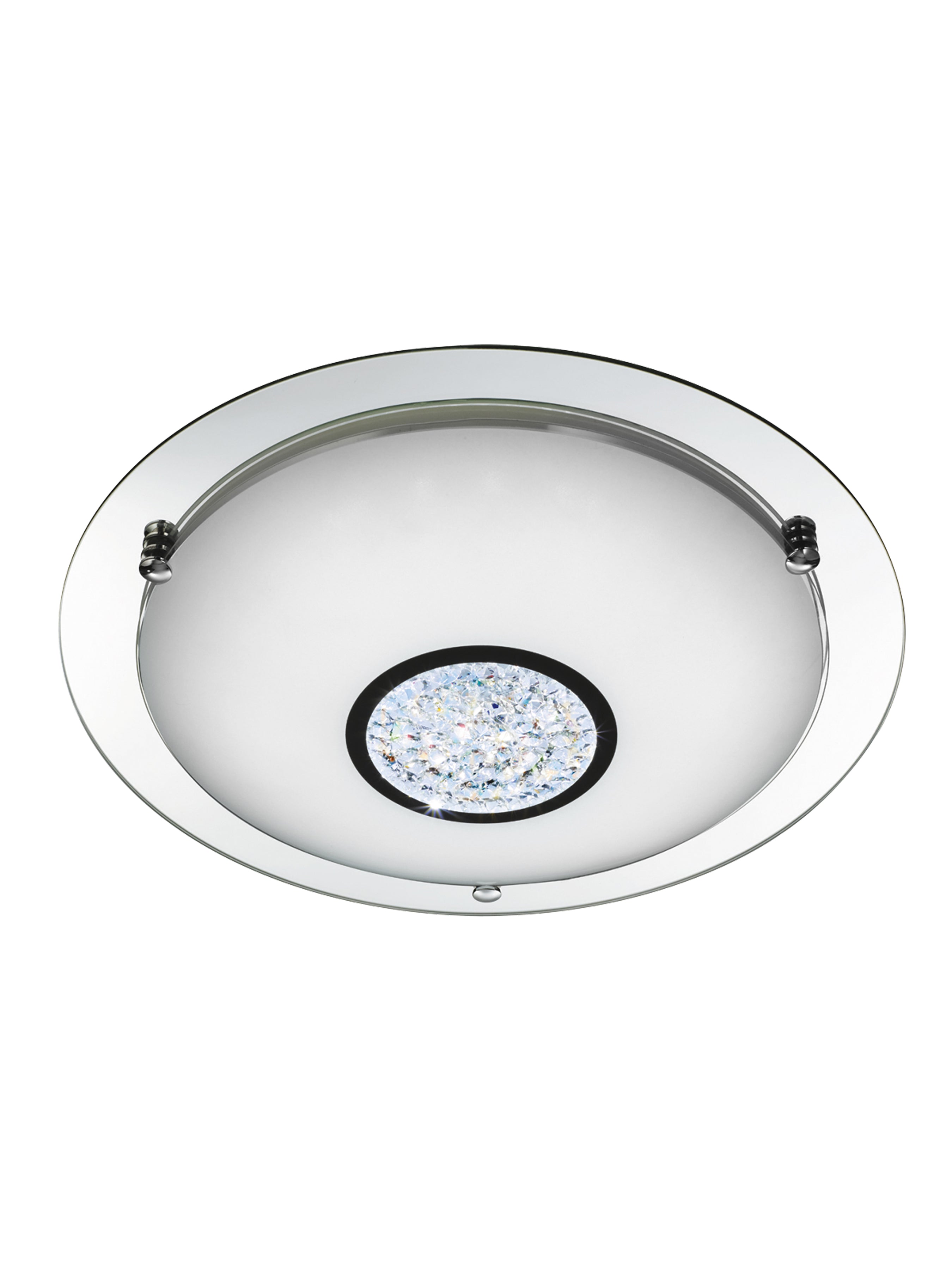 Searchlight Chrome 24 LED Flush Light With White Glass Shade & Crystal Inner Decoration IP44
