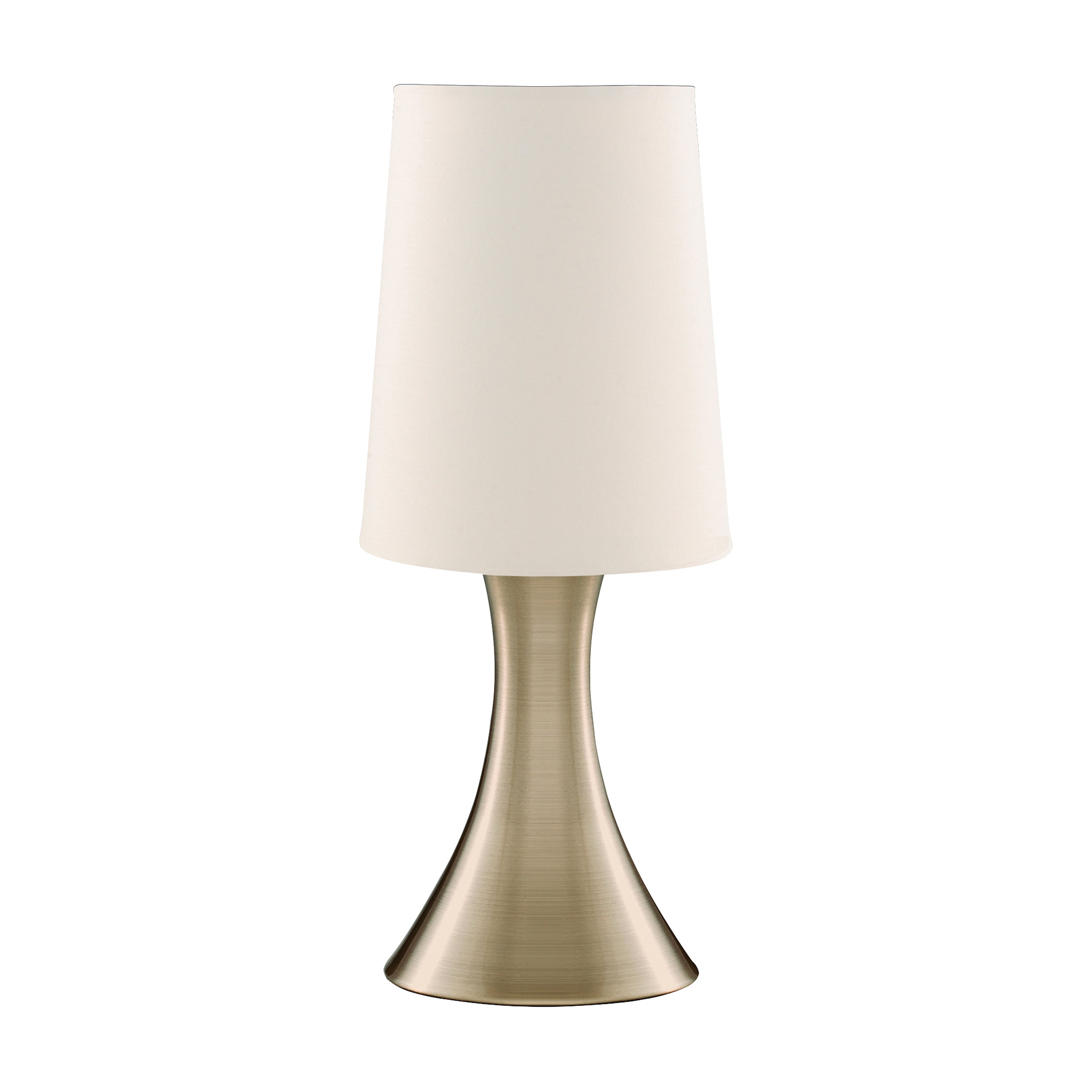 Searchlight Touch Table Lamp, Antique Brass Base, White Tapered Shade