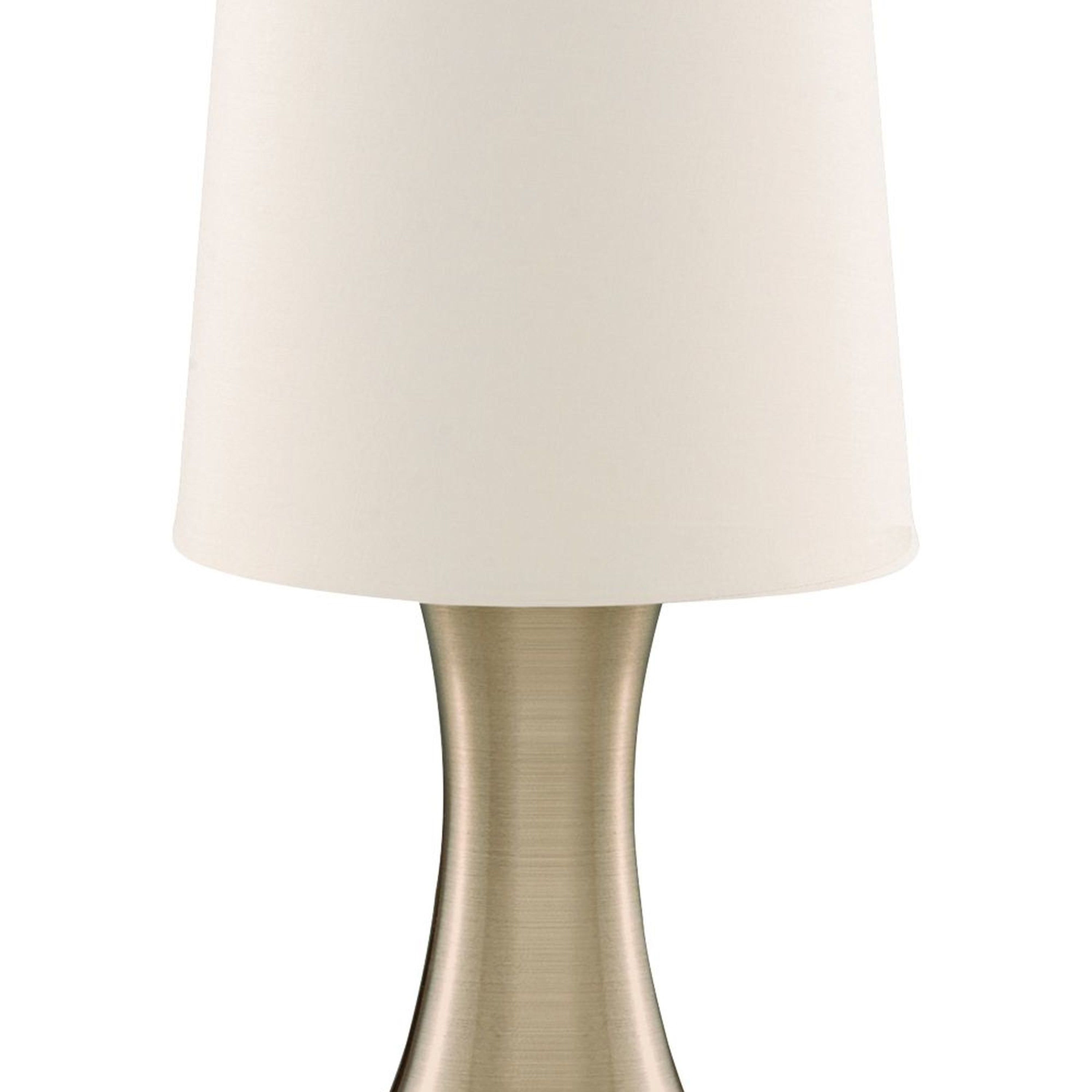 Searchlight Touch Table Lamp, Antique Brass Base, White Tapered Shade