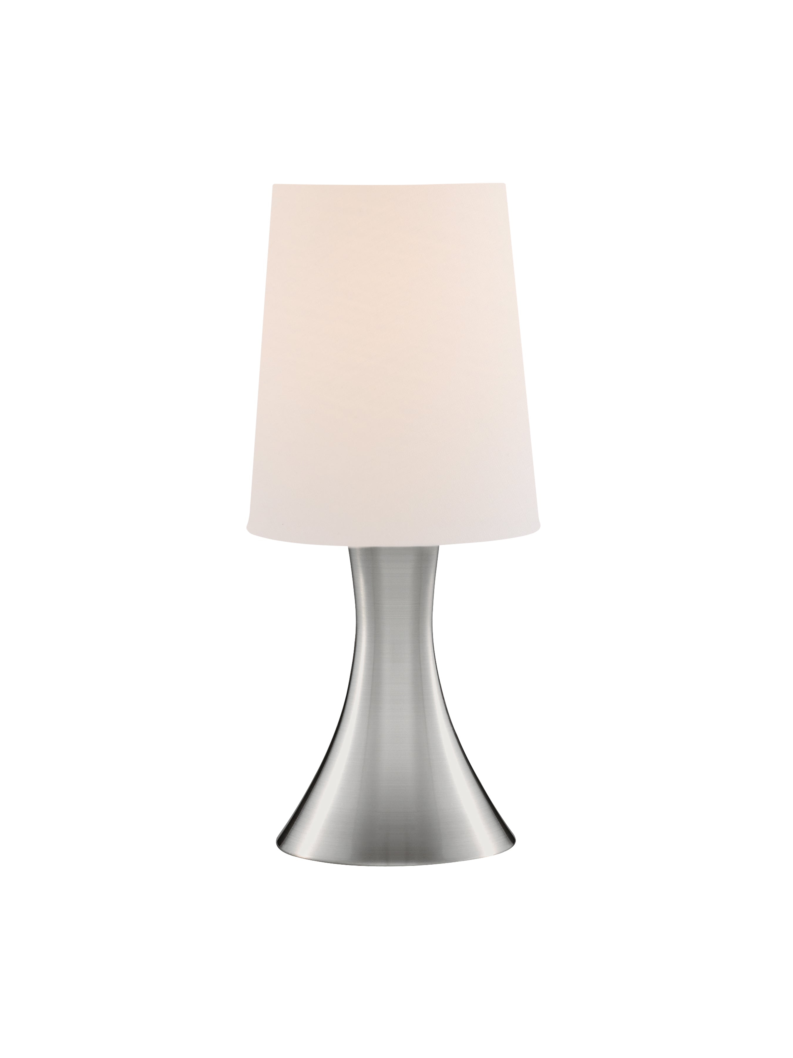 Searchlight Touch Table Lamp, Satin Silver Base, White Tapered Shade