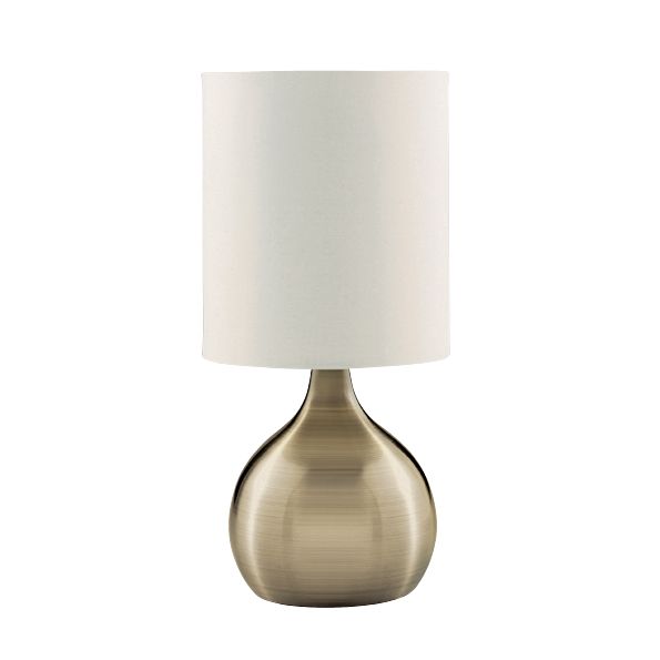 Searchlight Touch Table Lamp, Antique Brass Base, White Drum Shade