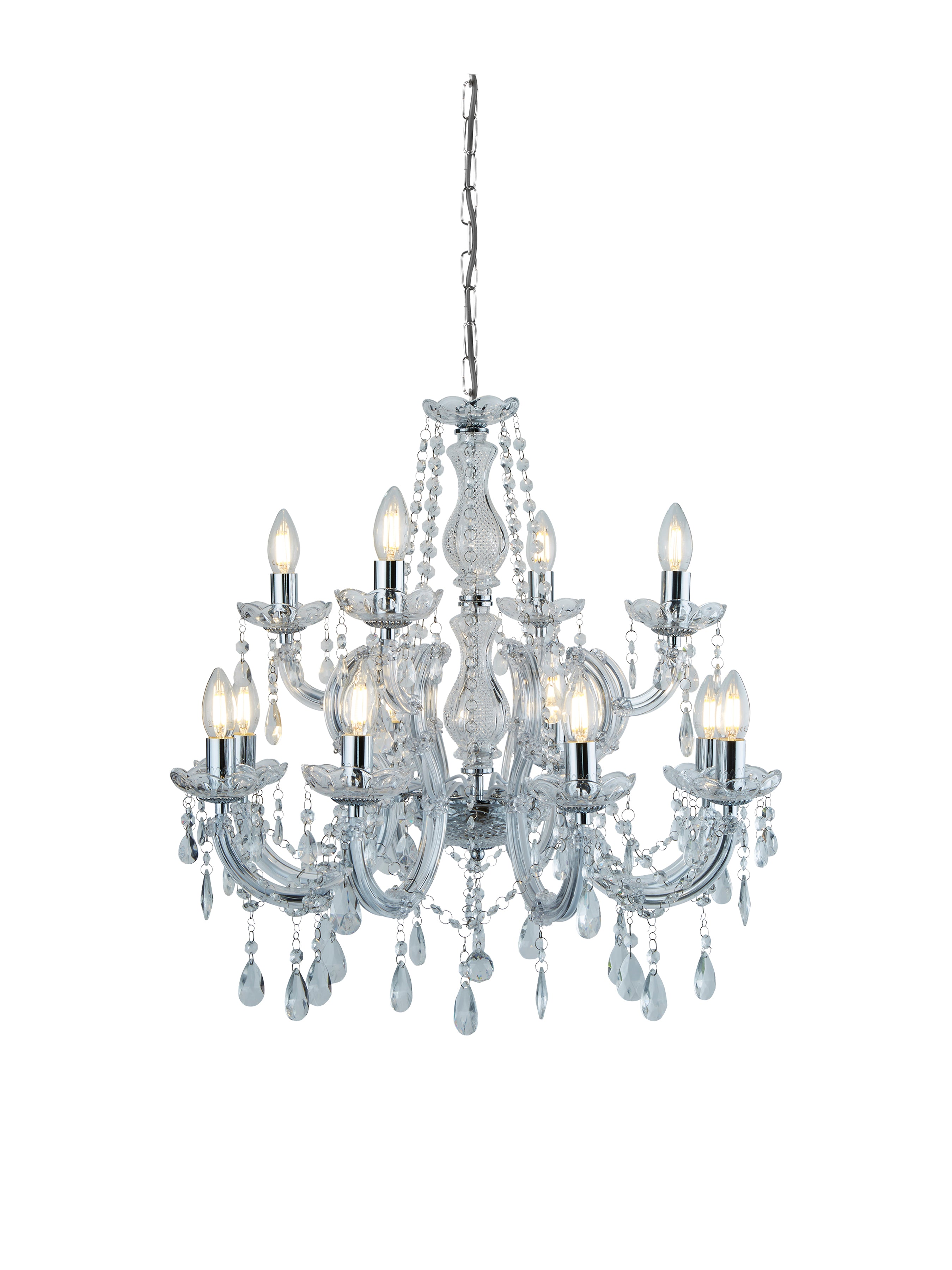 Searchlight Maple 12 Light Chandelier - Chrome & Clear Acrylic