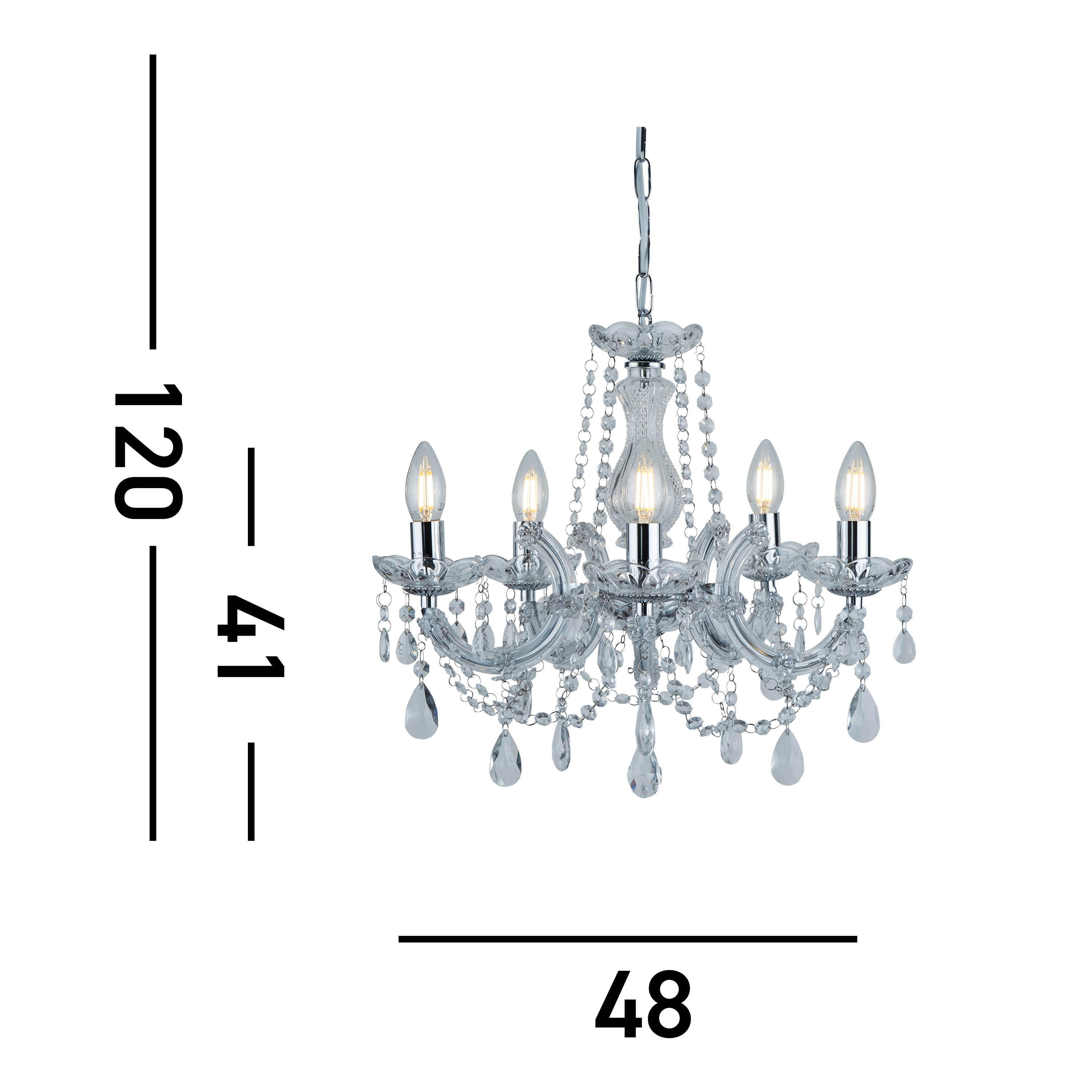 Searchlight Maple 5 Light Chandelier - Chrome & Clear Acrylic