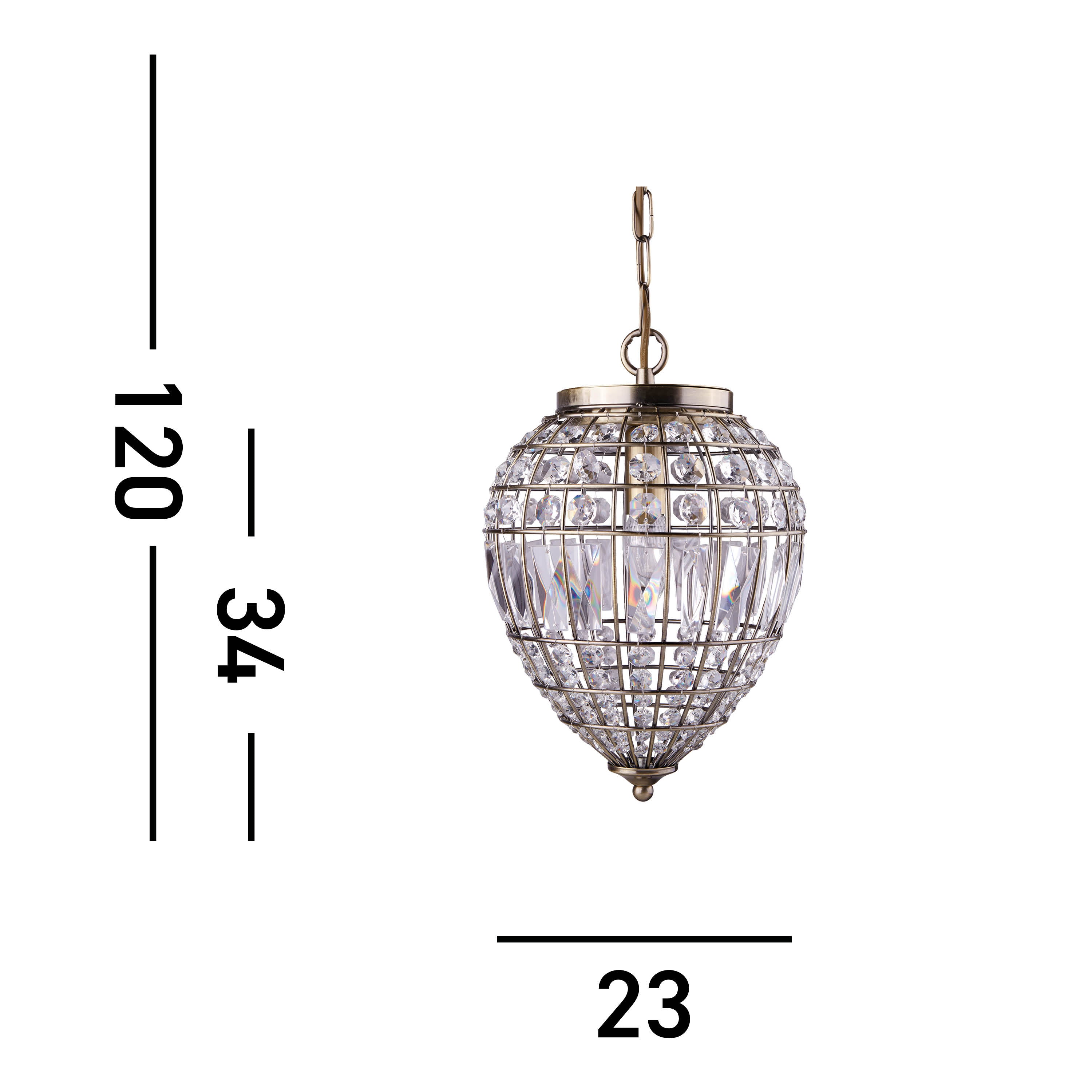 Searchlight Pembroke, Single Antique Brass, Clear Glass Buttons/Coffin Drop Trim