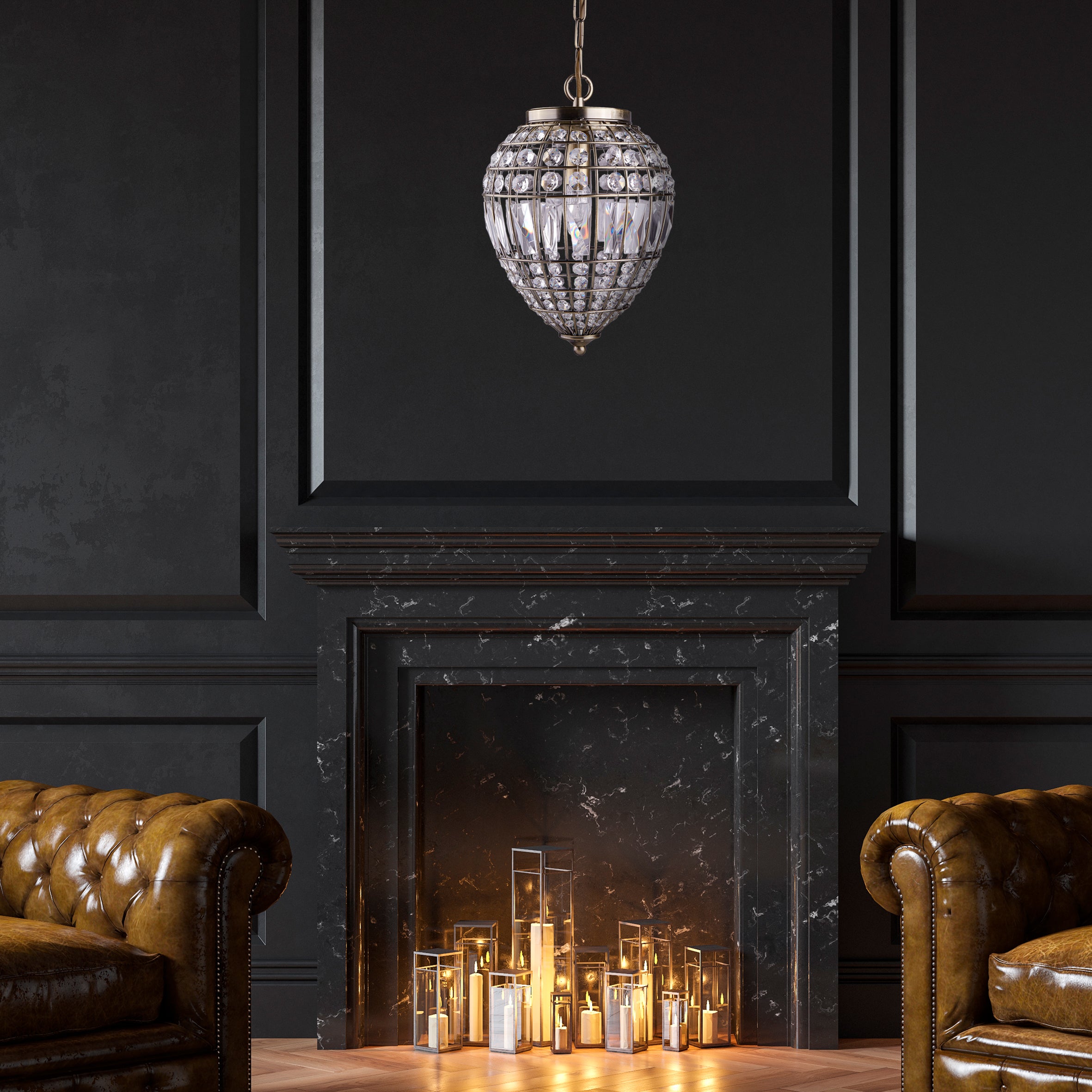 Searchlight Pembroke, Single Antique Brass, Clear Glass Buttons/Coffin Drop Trim