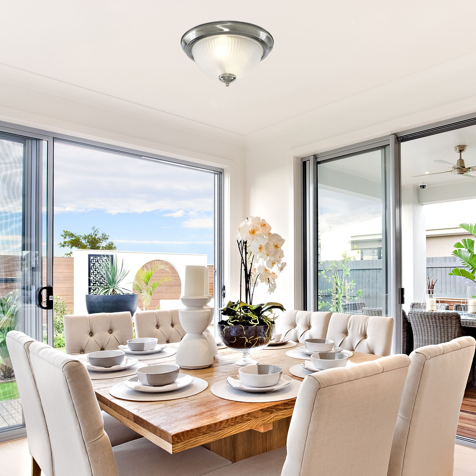 Searchlight Aintree IP44 Chrome Flush Fitting With Acid Ribbed Glass