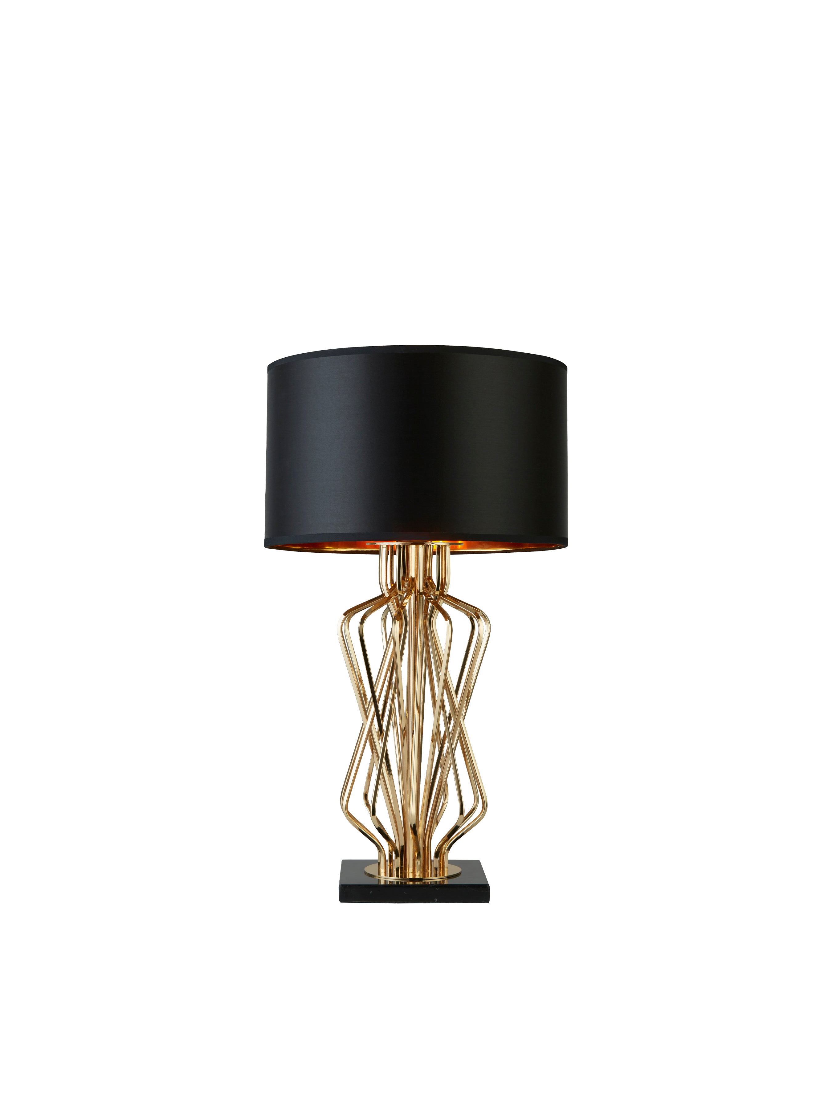 Searchlight Effingham Table Lamp With Marble Base, Gold With Black Drum Shade, Gold Interior