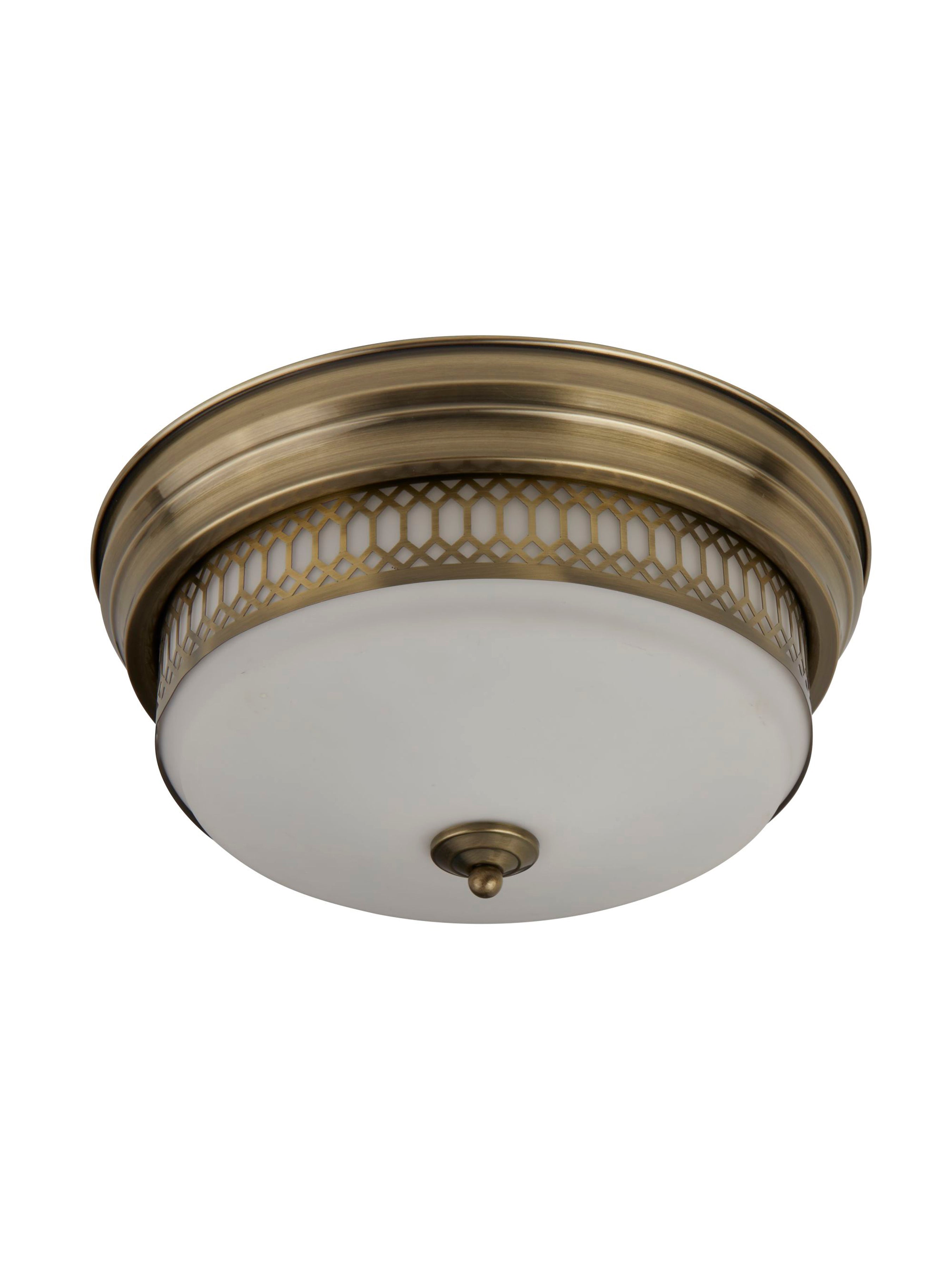 Searchlight Eastlake 2 Light Flush Fitting - Antique Brass With Opal Glass IP44