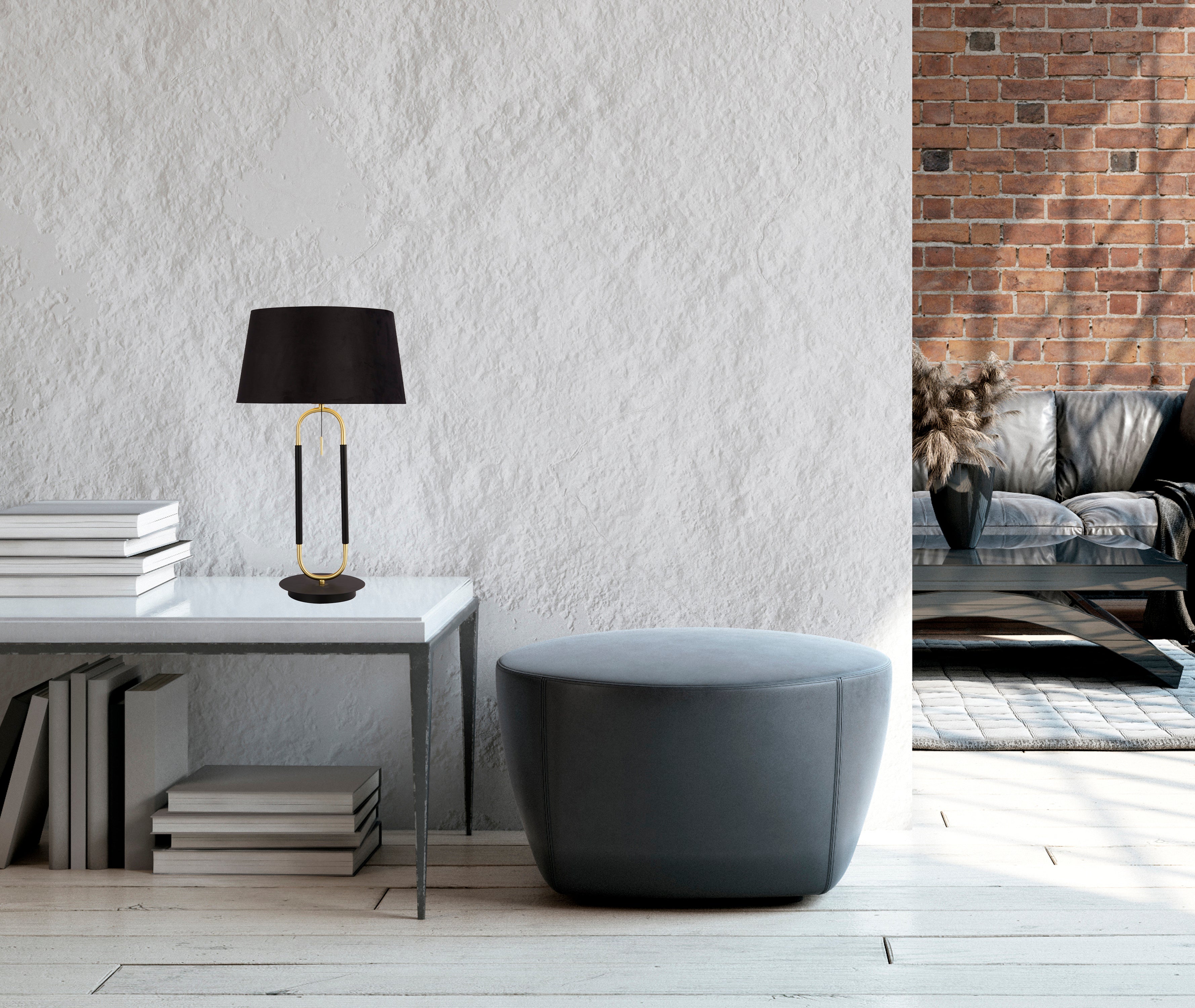 Searchlight Jackson Table Lamp - Black, Satin Brass & Black Velvet