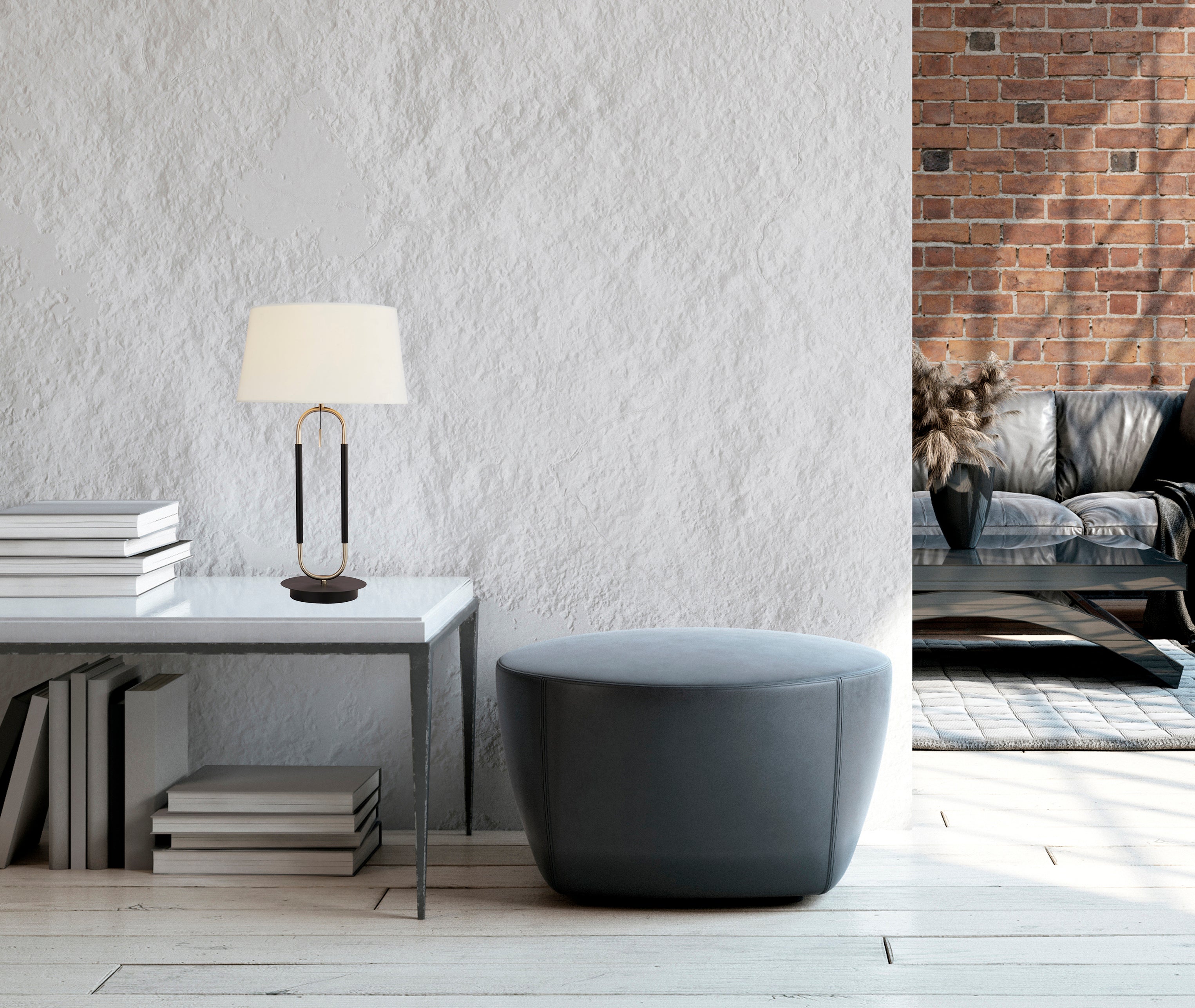 Searchlight Jackson Table Lamp - Black, Satin Silver & White Velvet