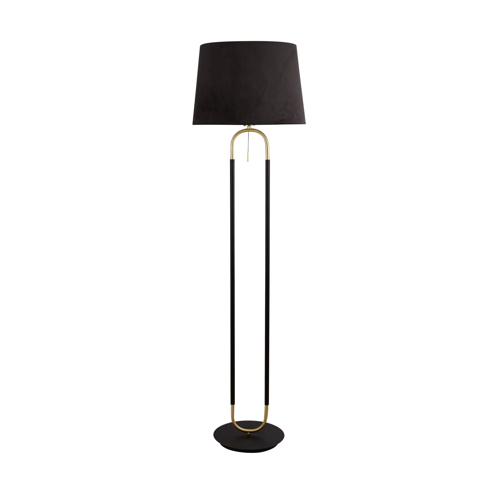 Searchlight Jackson Floor Lamp - Black, Satin Brass & Black Velvet