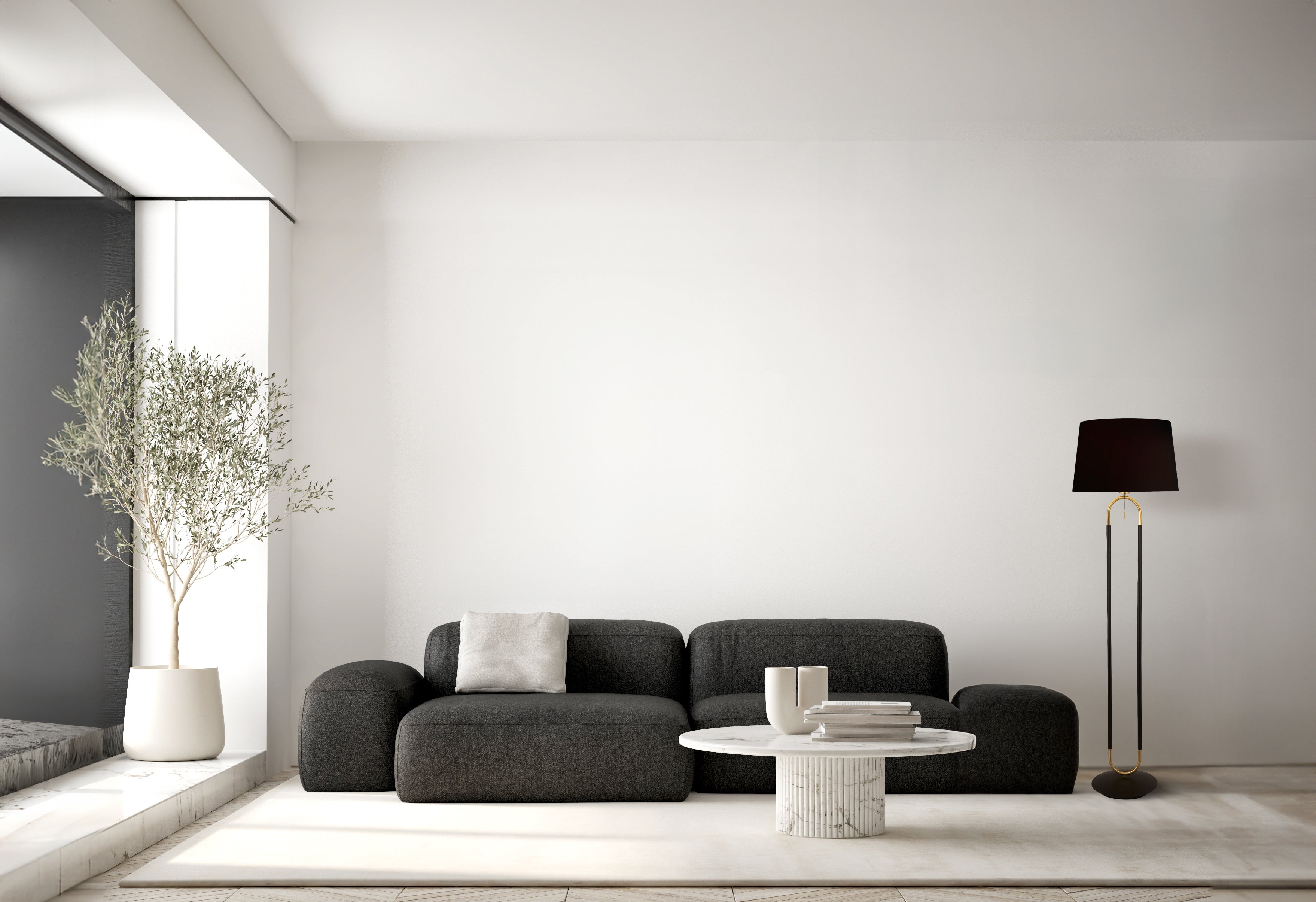 Searchlight Jackson Floor Lamp - Black, Satin Brass & Black Velvet