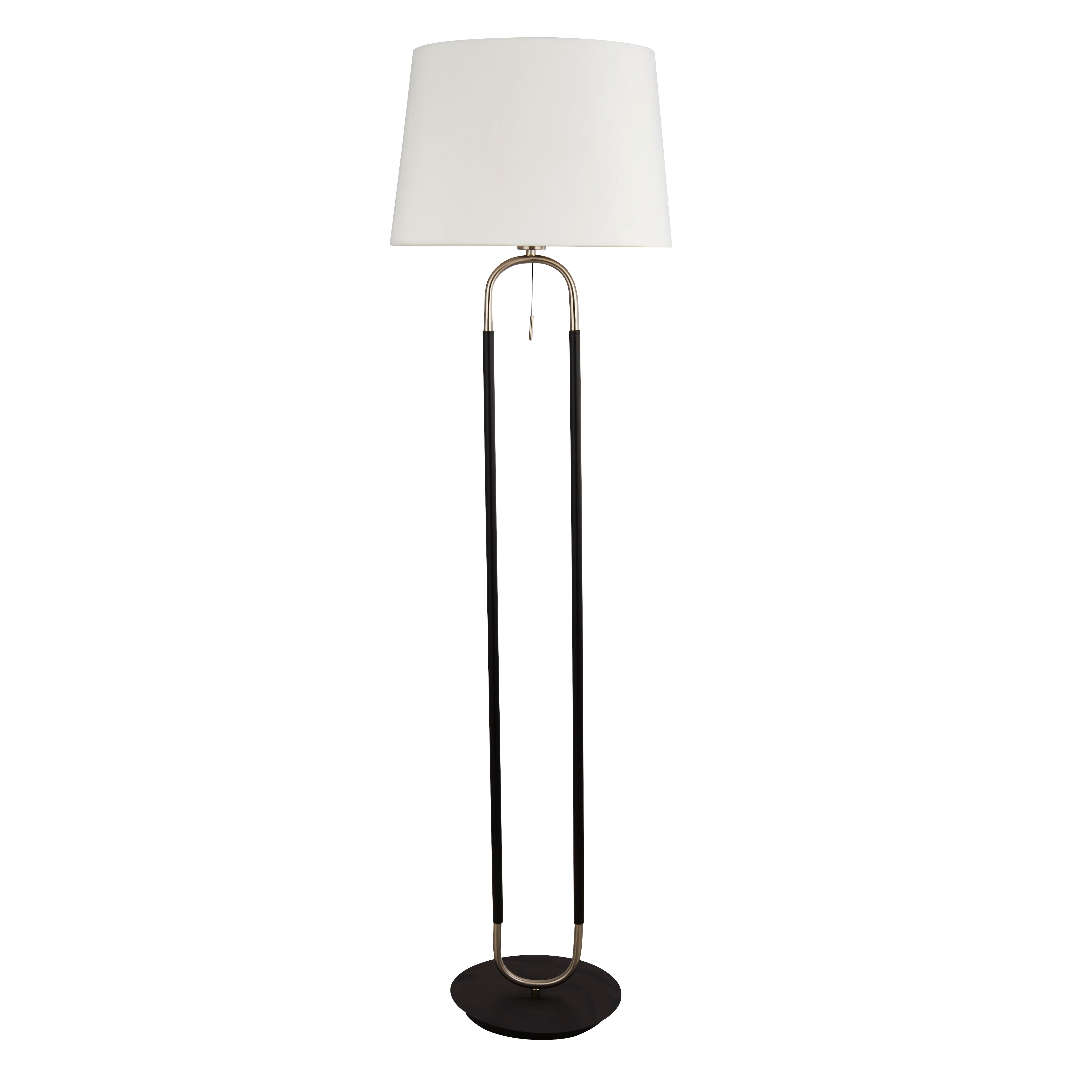 Searchlight Jackson Floor Lamp - Black, Satin Silver & White Velvet