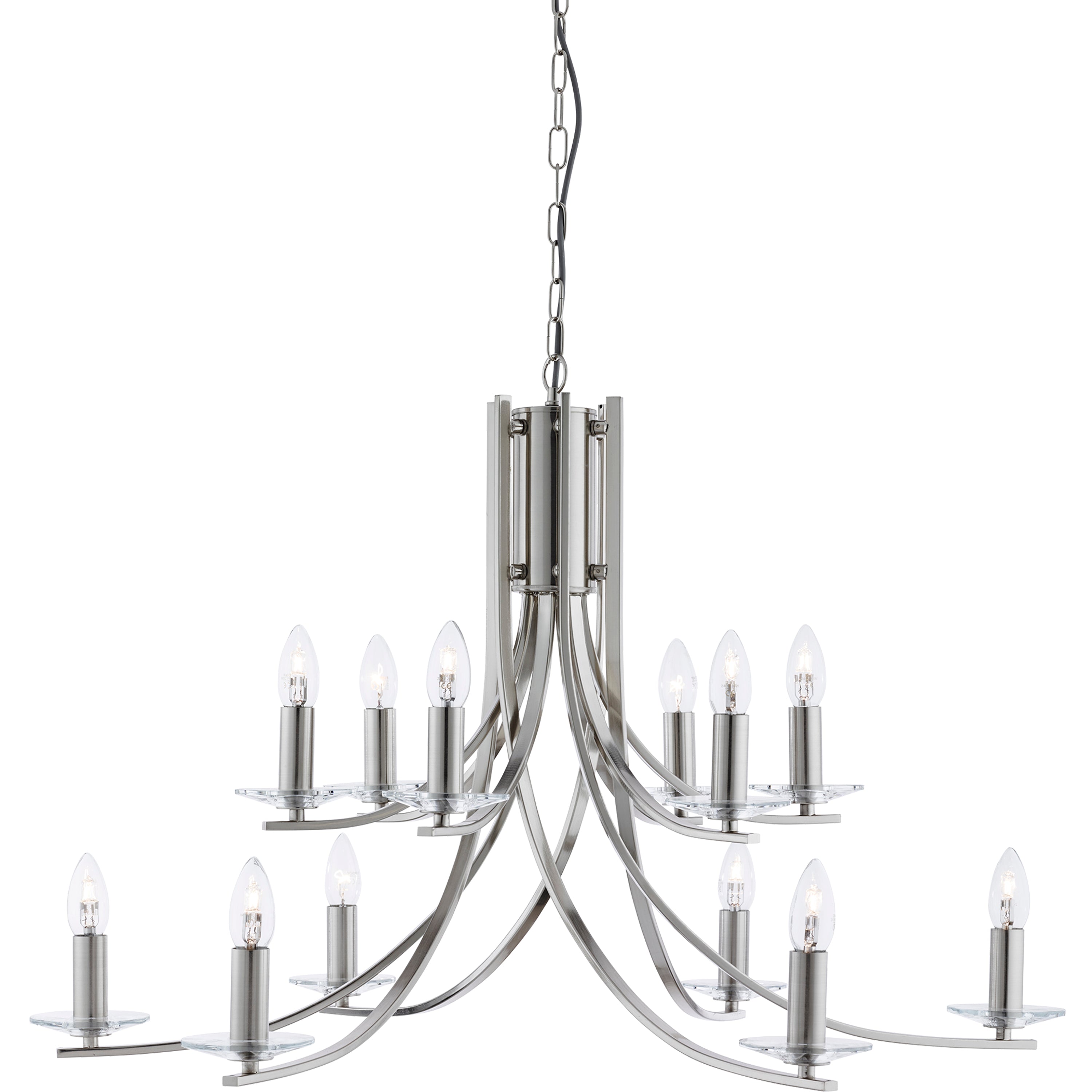 Searchlight Archer 12 Light Pendant - Satin Silver & Glass Sconces