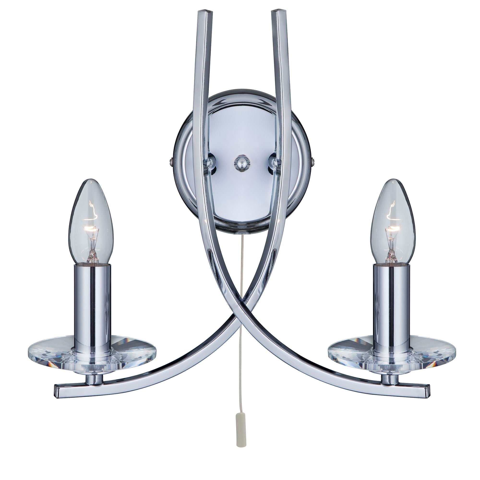 Searchlight Archer Chrome 2 Light Wall Bracket With Clear Glass Sconces