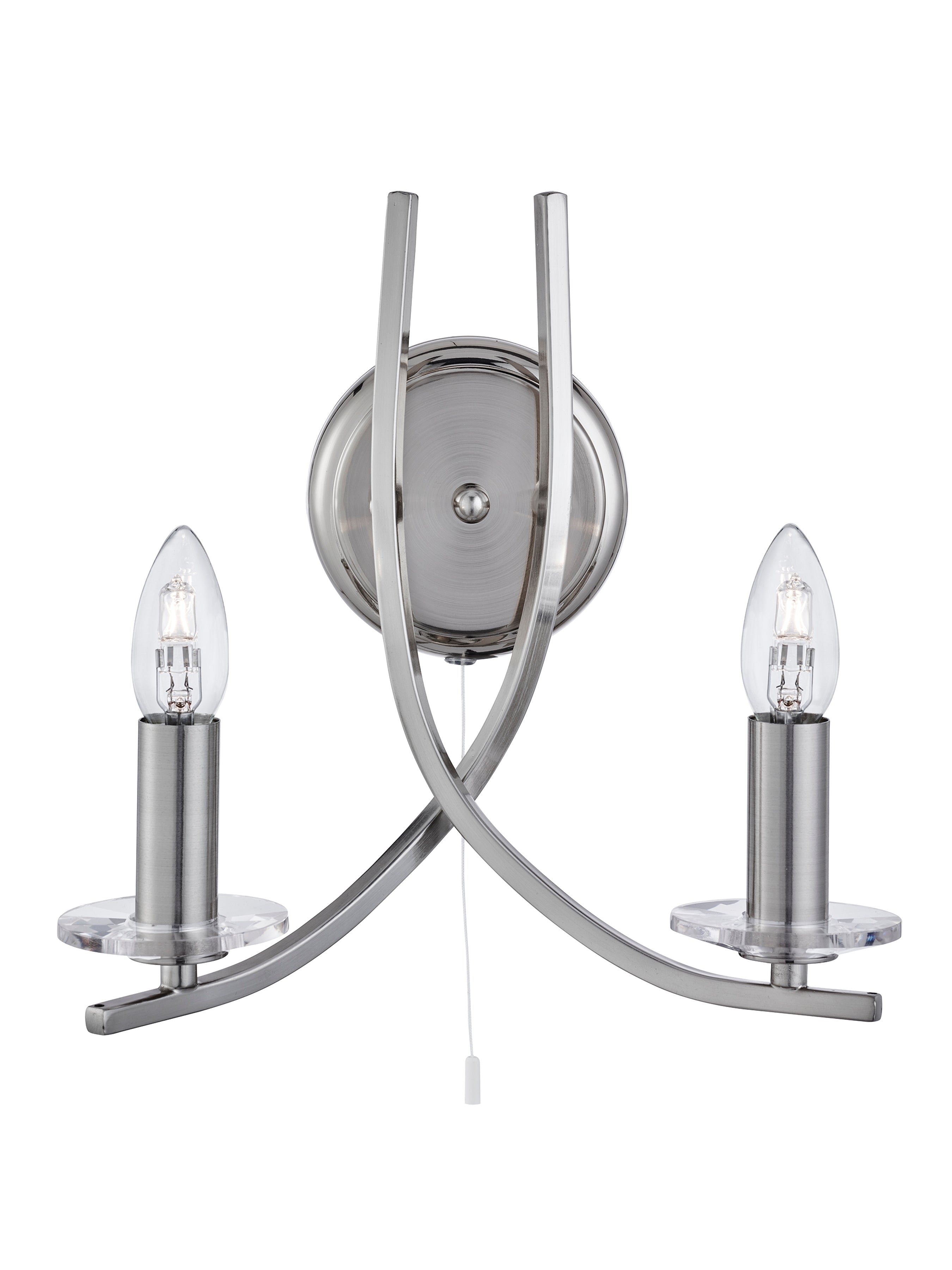 Searchlight Archer Satin Silver 2 Light Wall Bracket With Glass Sconces