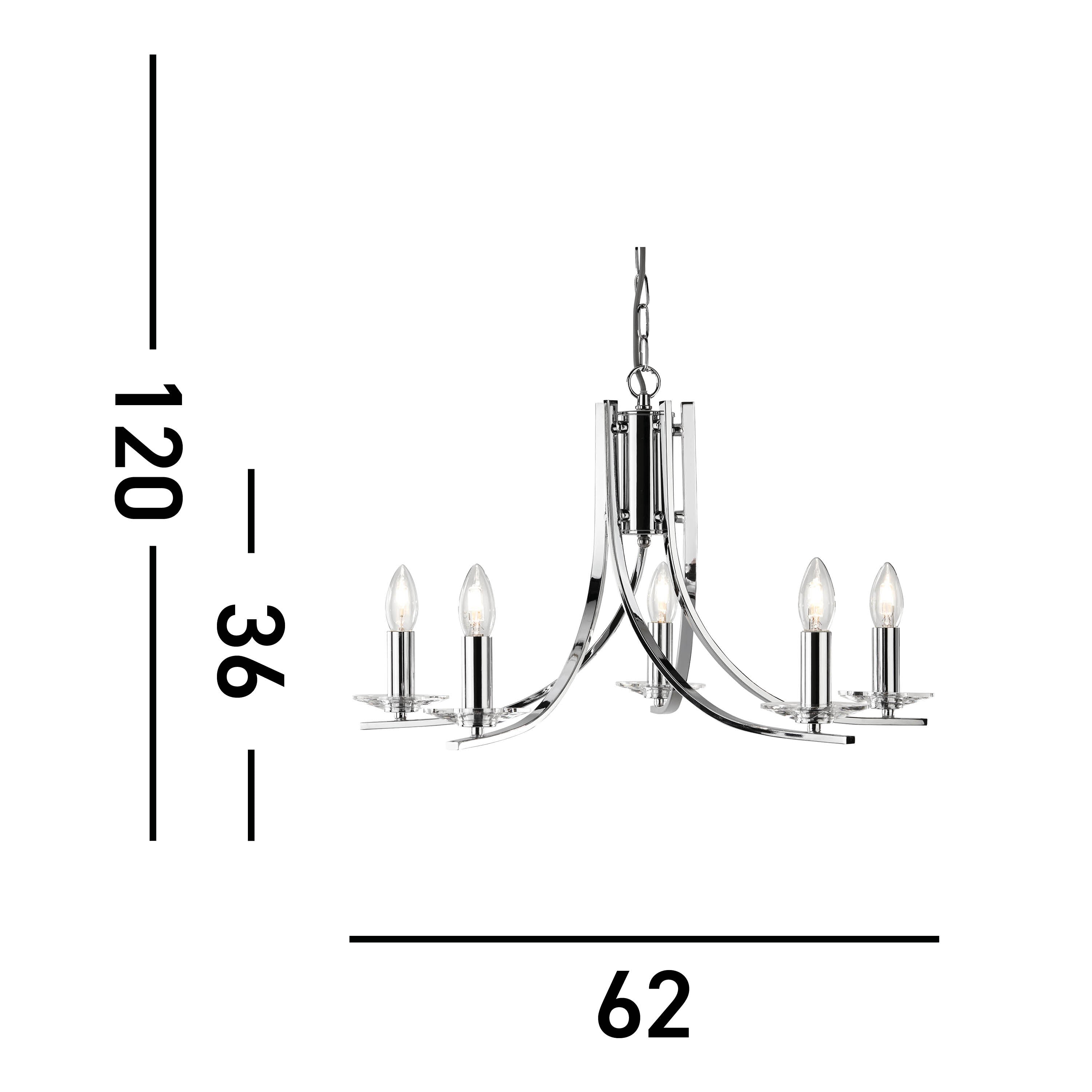 Searchlight Archer Chrome 5 Light Pendant Fitting With Clear Glass Sconces