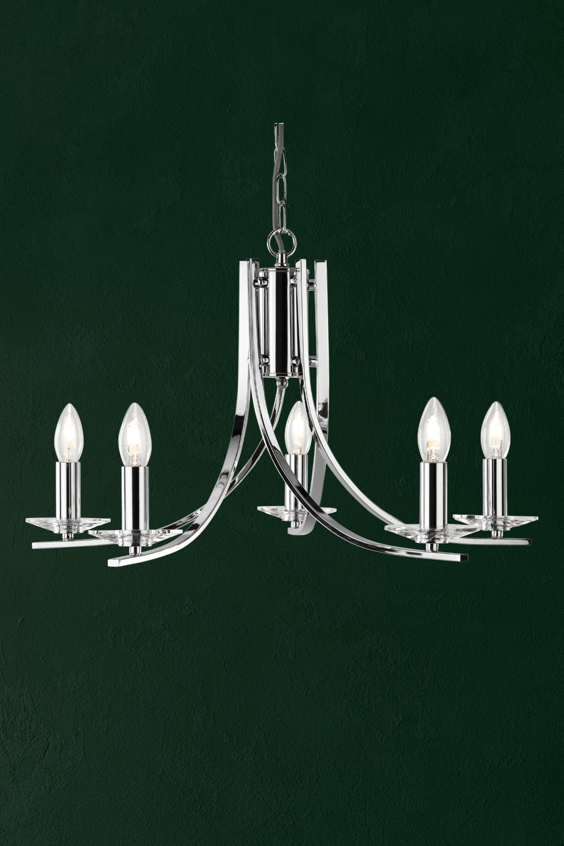 Searchlight Archer Chrome 5 Light Pendant Fitting With Clear Glass Sconces