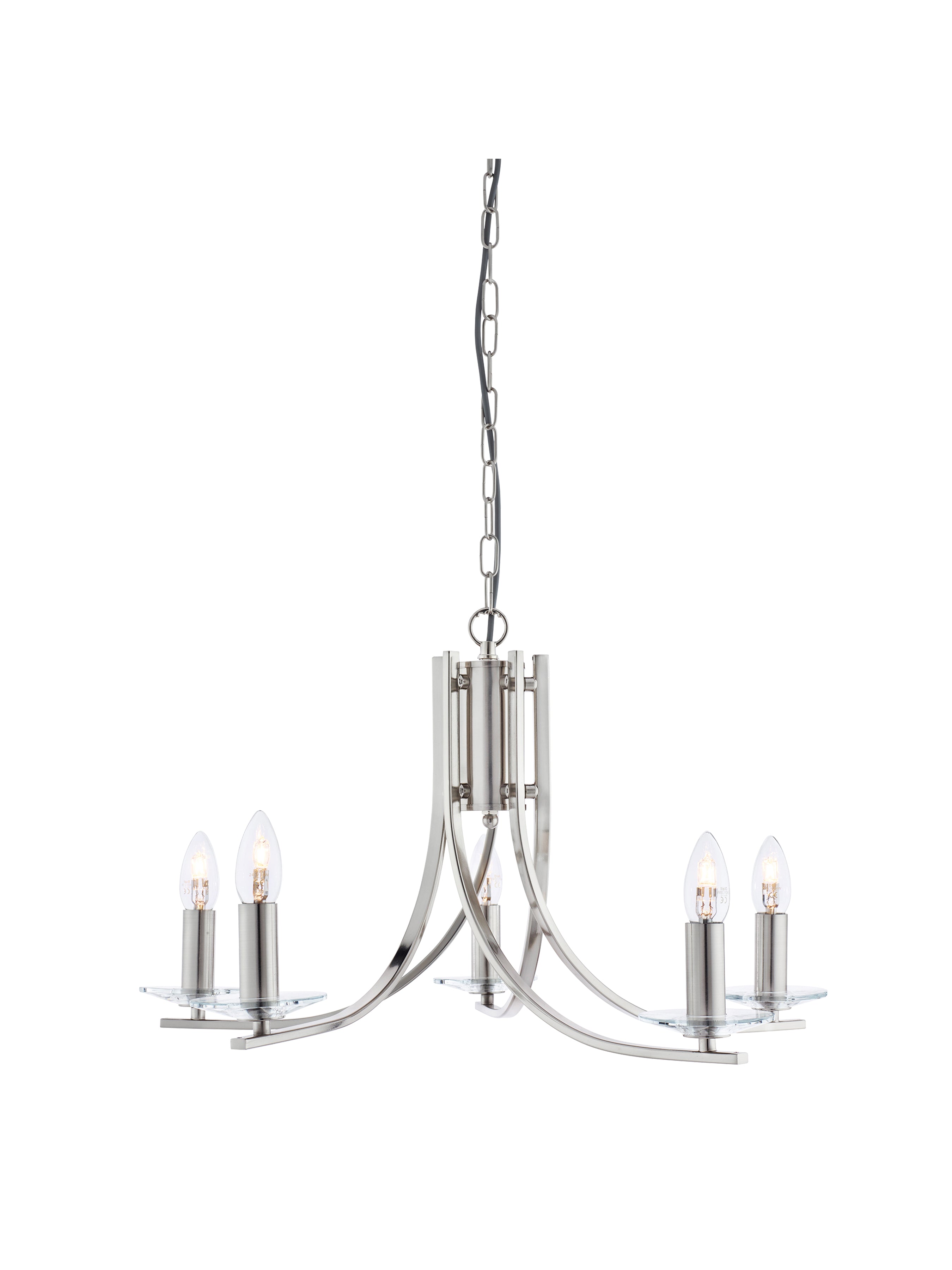 Searchlight Archer Satin Silver 5 Light Pendant Fitting With Glass Sconces