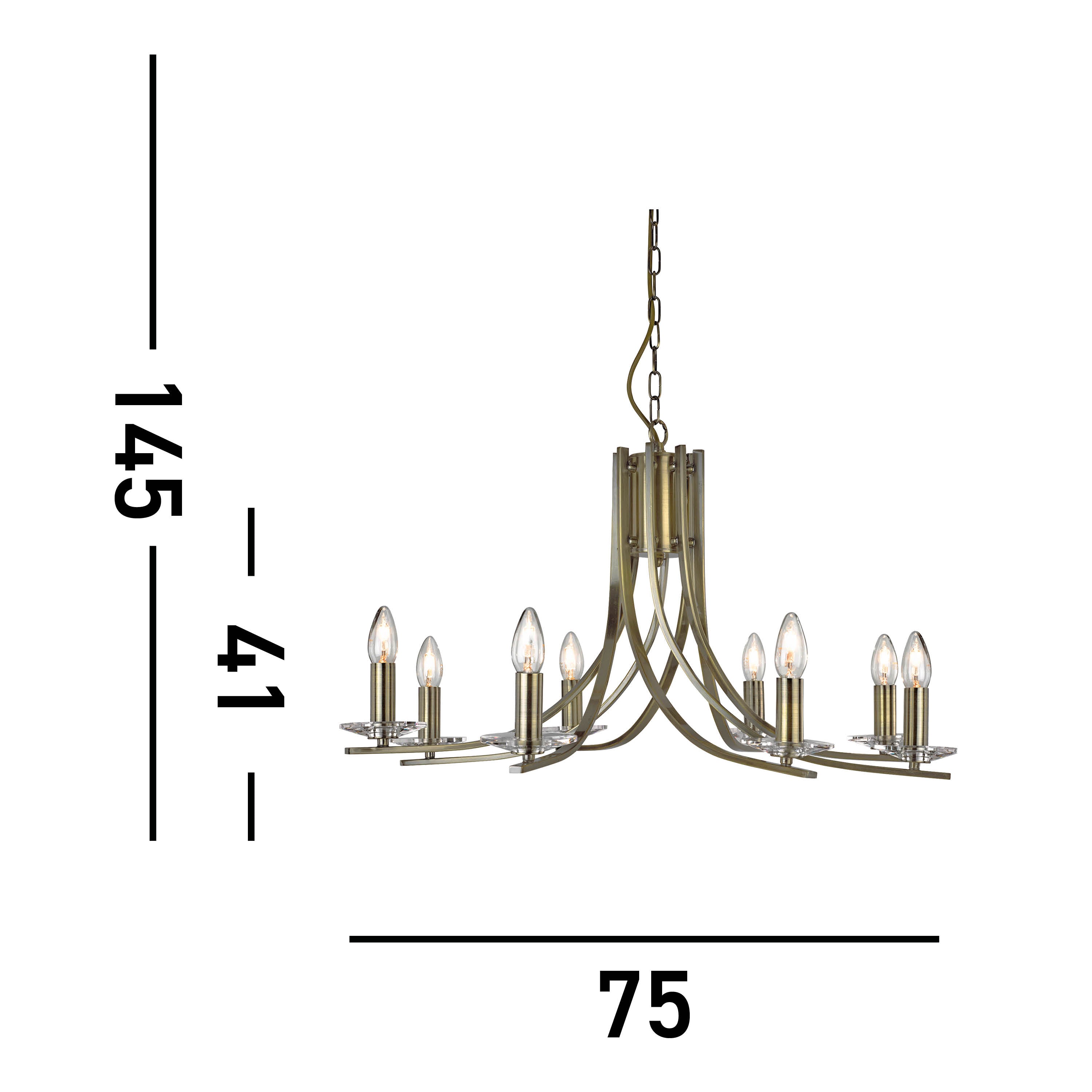 Searchlight Archer 8 Light Pendant - Antique Brass & Clear Glass Sconces