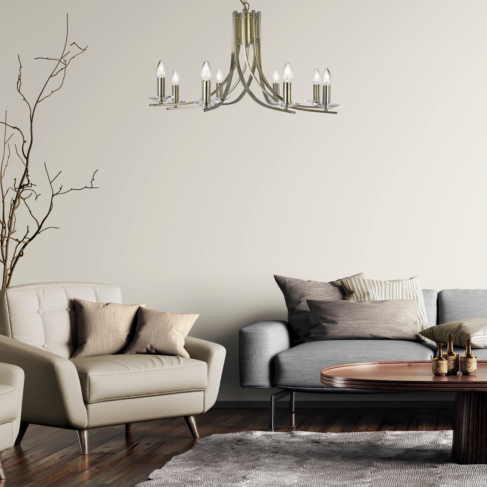 Searchlight Archer 8 Light Pendant - Antique Brass & Clear Glass Sconces