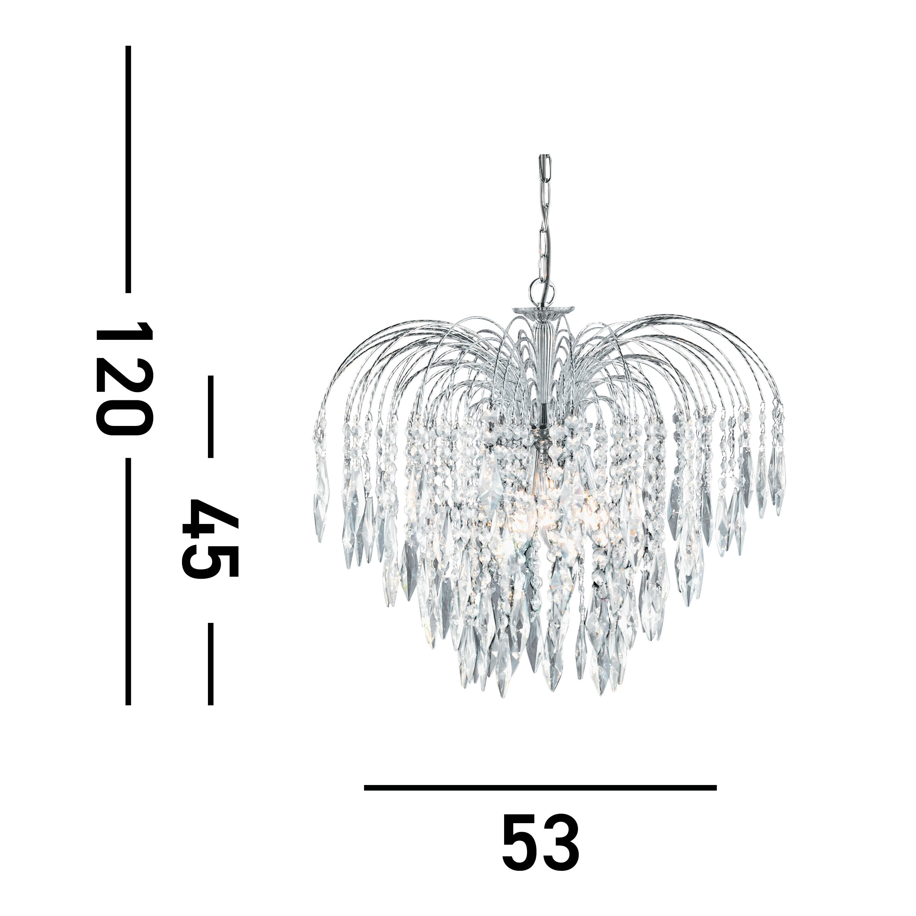 Searchlight Webb Chrome 5 Light Pendant Fitting With Crystal Buttons & Drops