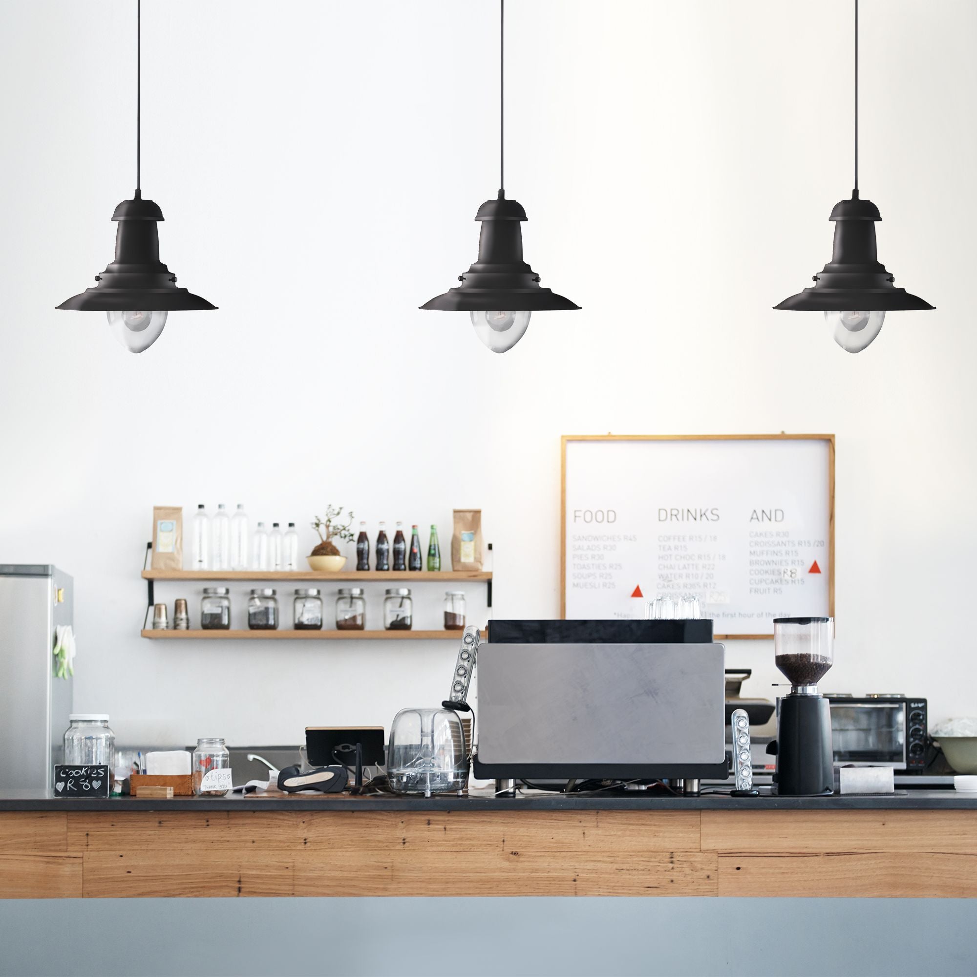 Searchlight Falkland Black Pendant Lantern With Clear Glass Shade