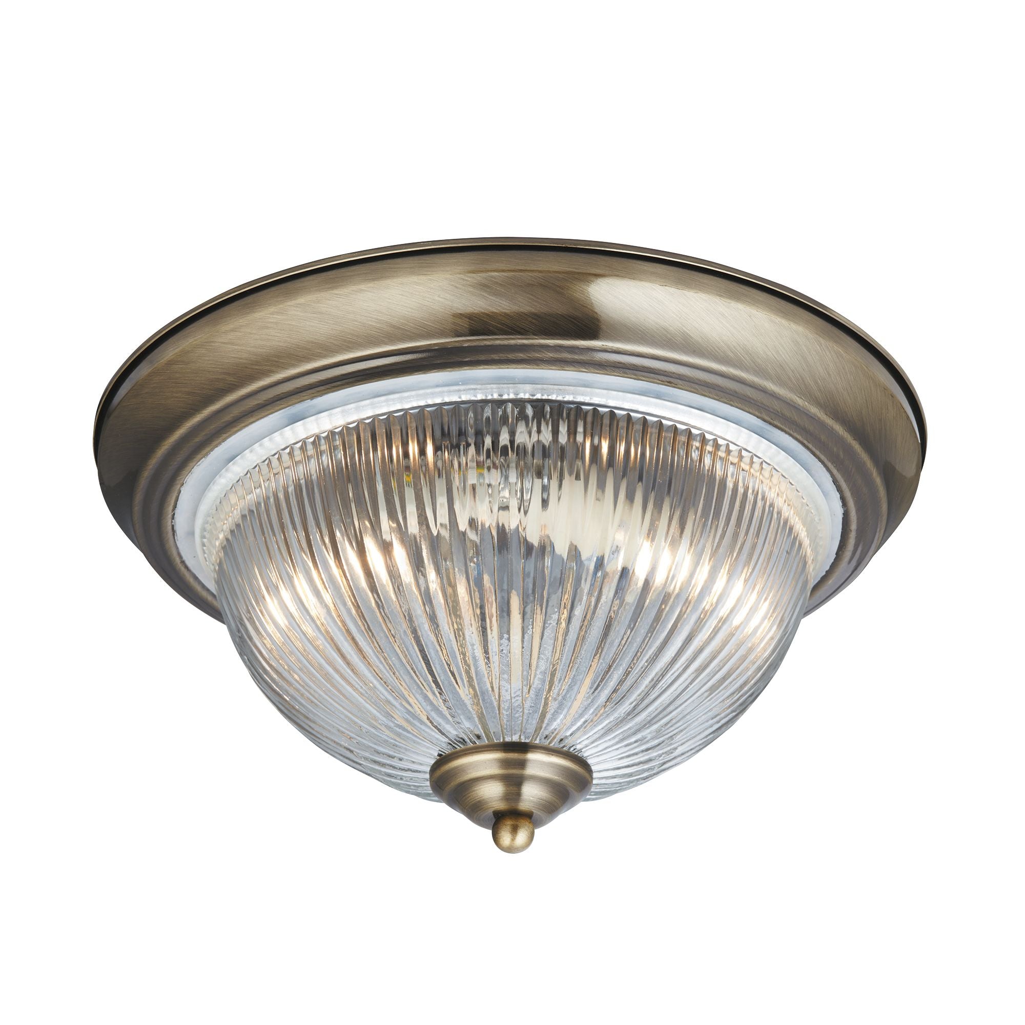 Searchlight Aintree IP44 Antique Brass Flush Fitting - Clear Ribbed Glass