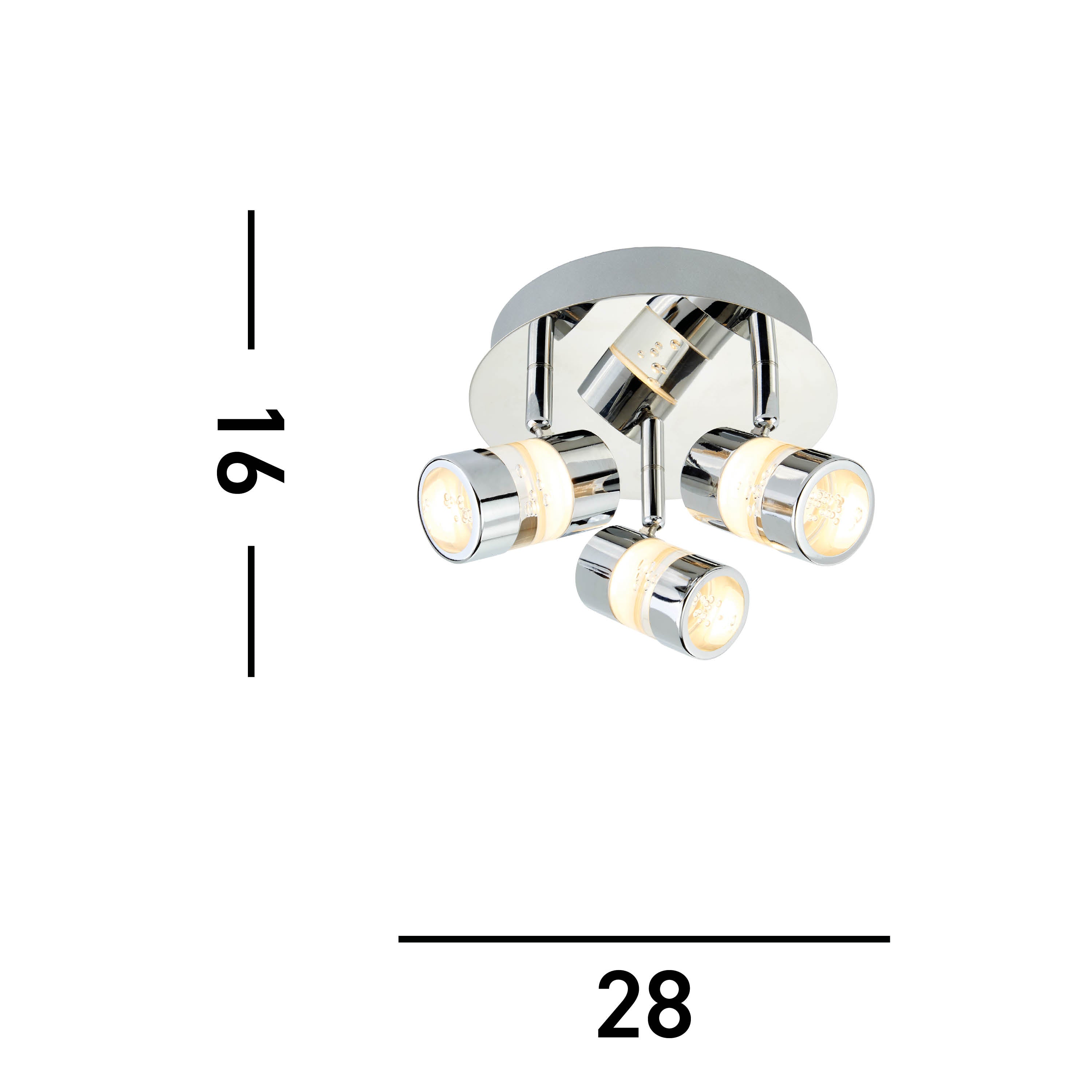 Searchlight Brookhill Effect IP44 LED 3 Light Round Spot Chrome & Acrylic Shade