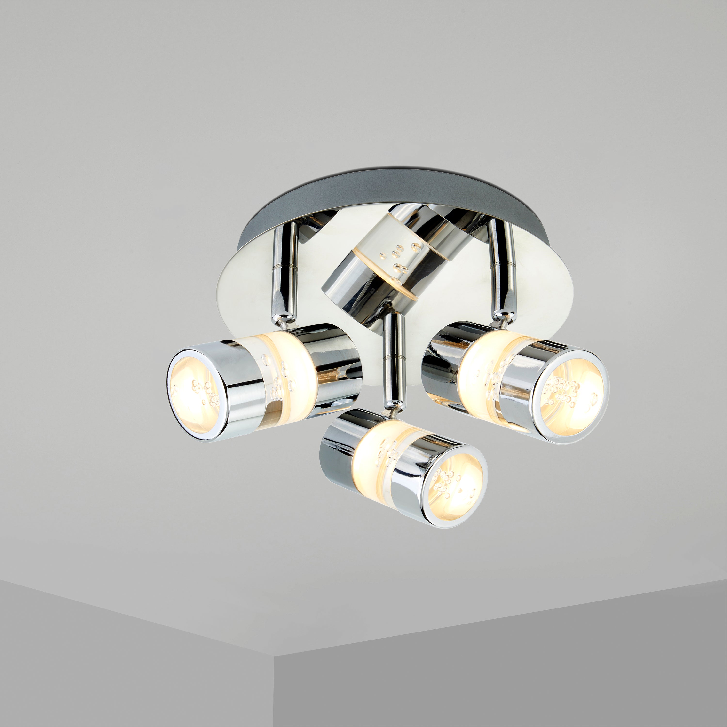 Searchlight Brookhill Effect IP44 LED 3 Light Round Spot Chrome & Acrylic Shade