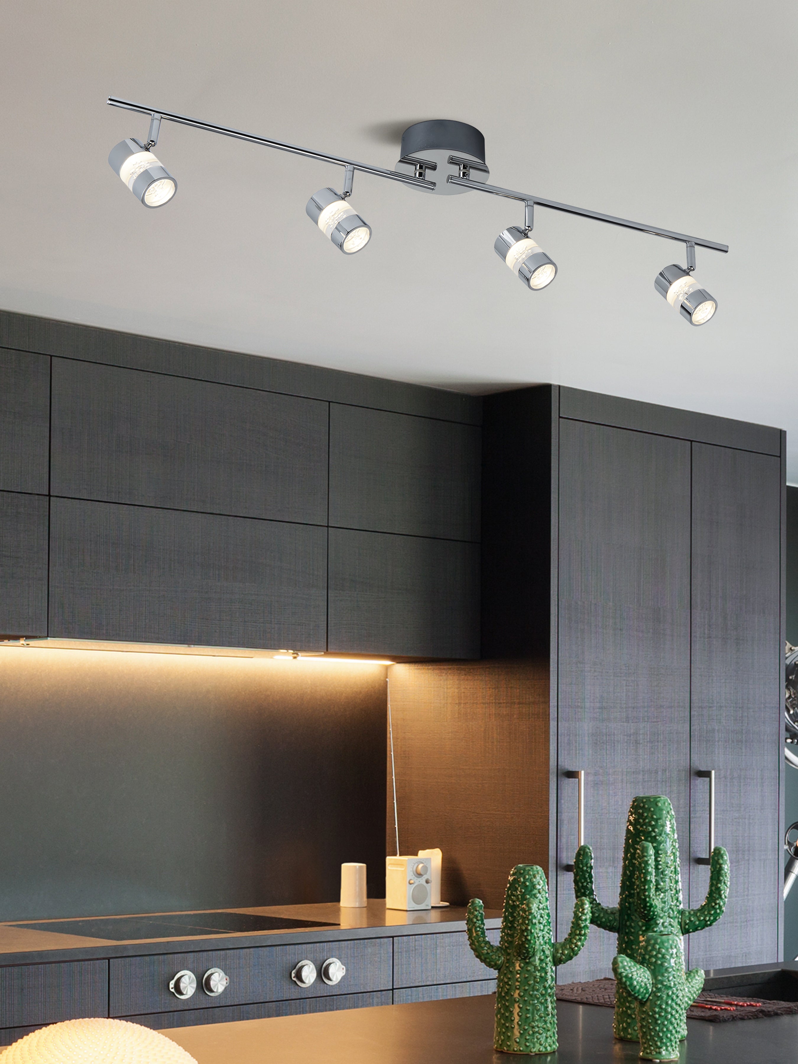 Searchlight Brookhill Effect IP44 LED 4 Light Bar Spot Chrome & Acrylic Shade