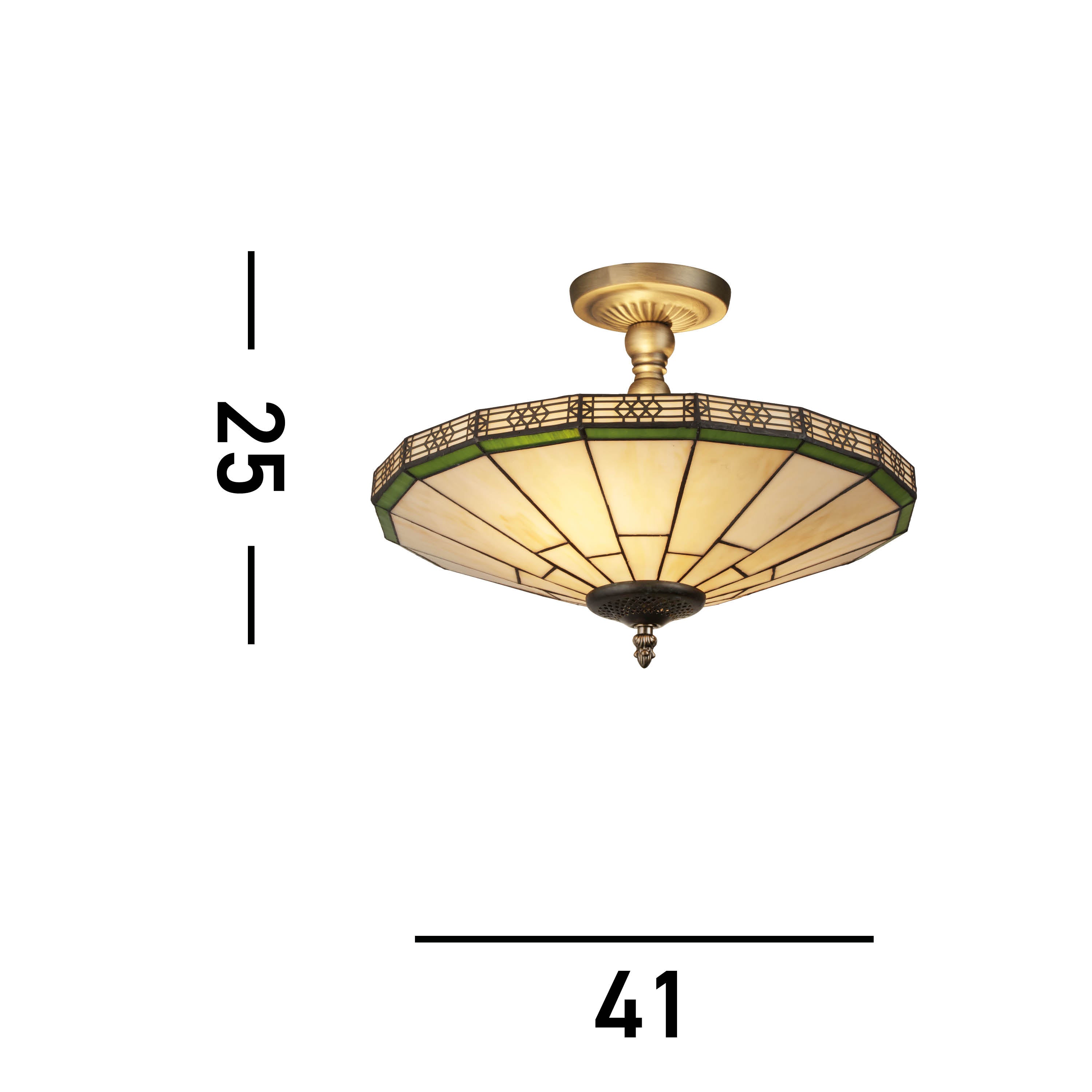 Searchlight Nelson 2 Light Semi-Flush - Brass & Stained Glass