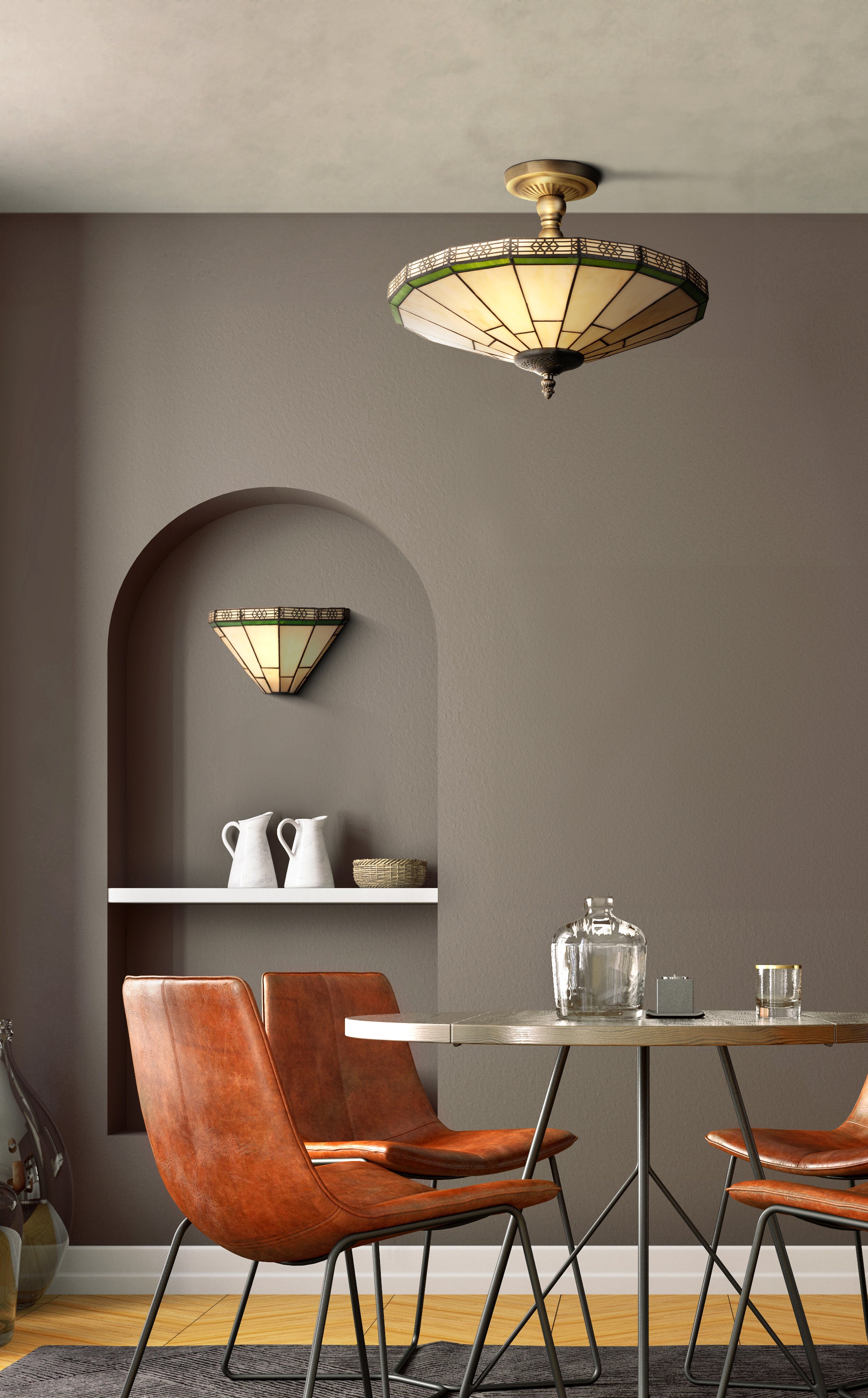 Searchlight Nelson Wall Light - Brass & Stained Glass