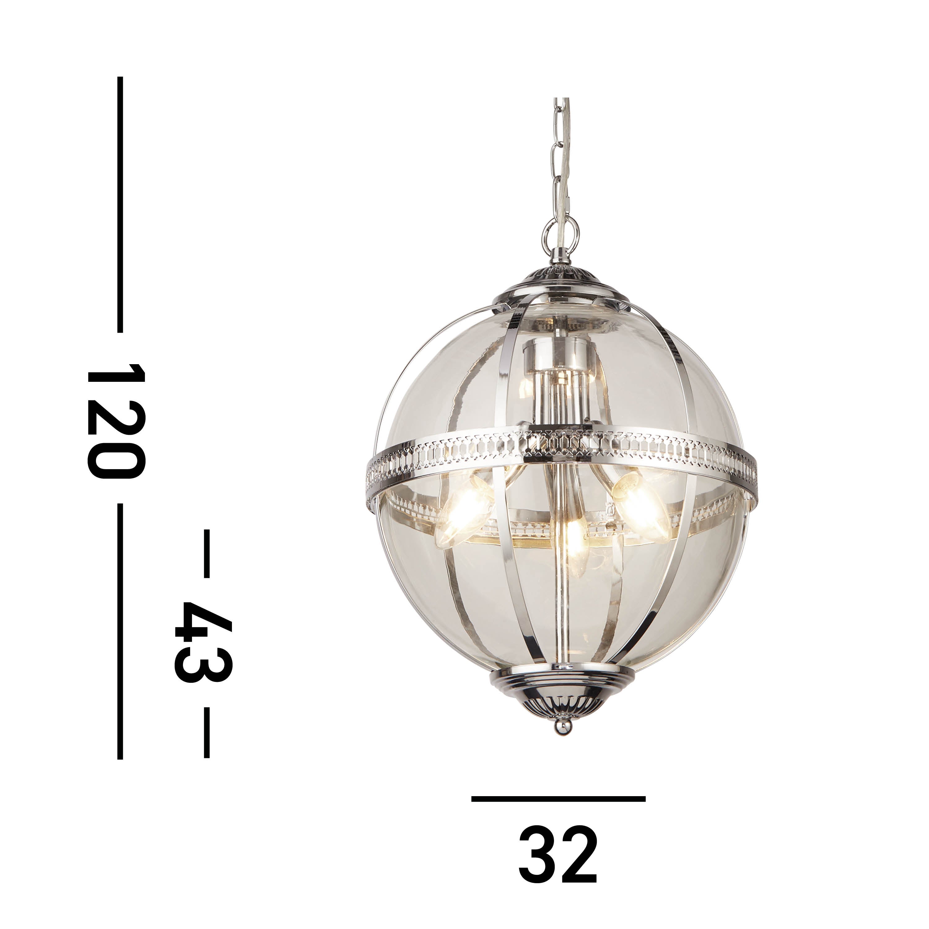 Searchlight Cedardale 3 Light Pendant - Chrome & Glass
