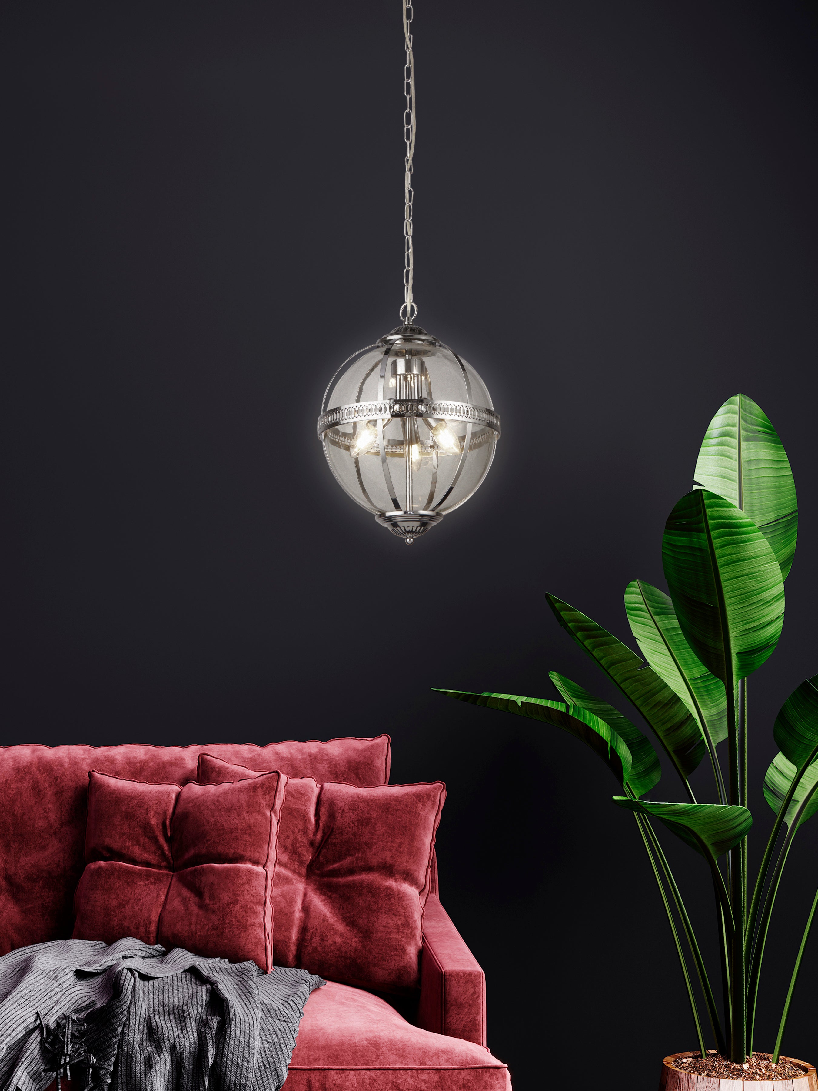 Searchlight Cedardale 3 Light Pendant - Chrome & Glass