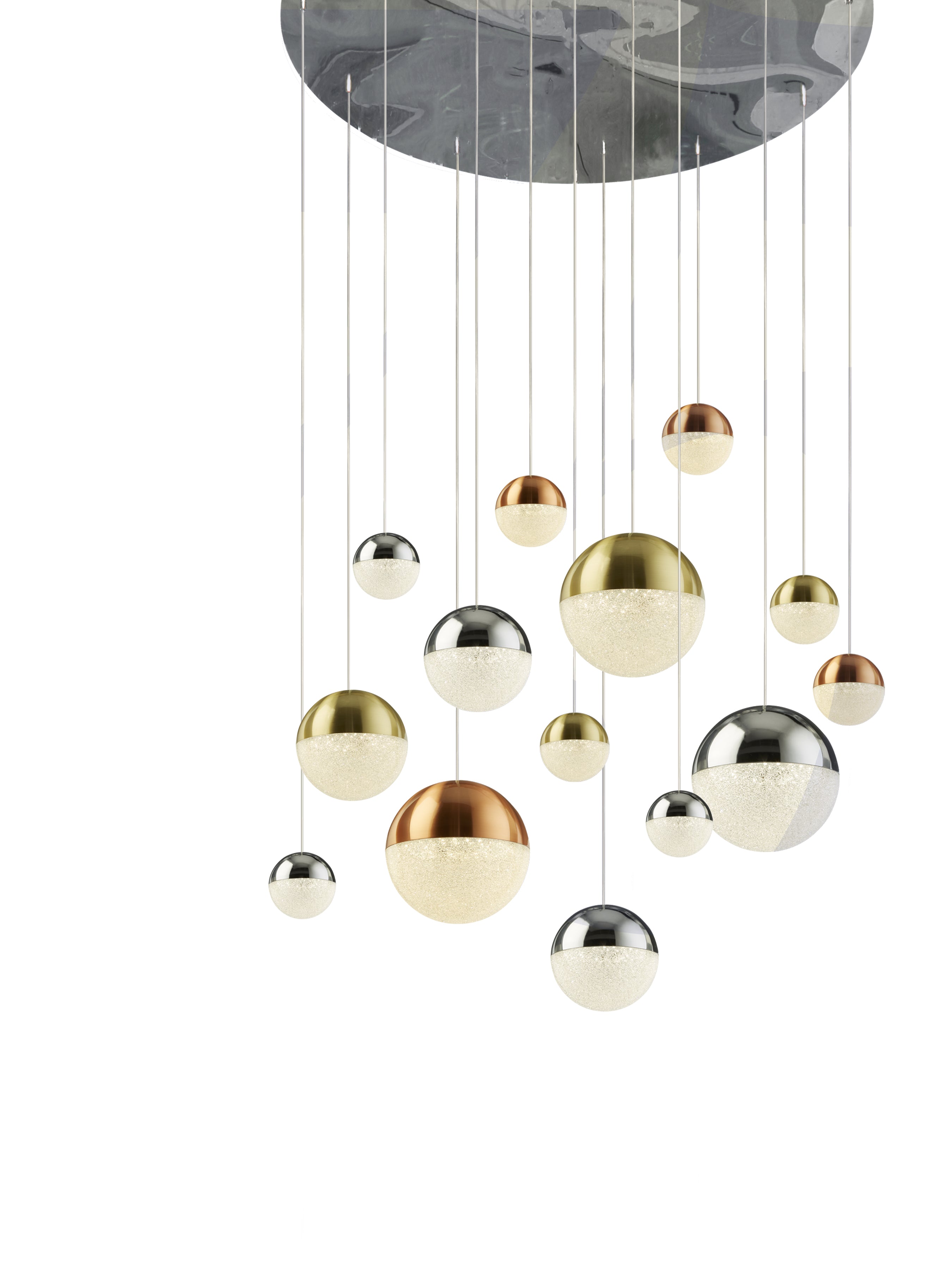 Searchlight Percy 14 Light Multidrop - Copper, Chrome, Brass & Crystal Sand